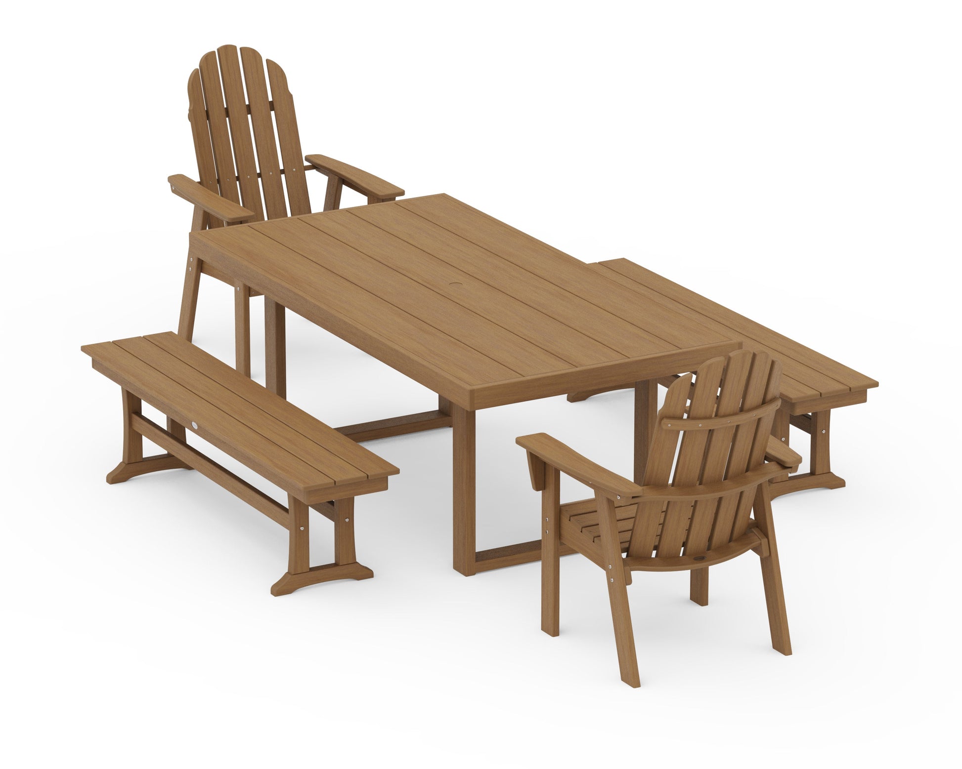 POLYWOOD Vineyard Adirondack 5-Piece Dining Set with Benches — Natural