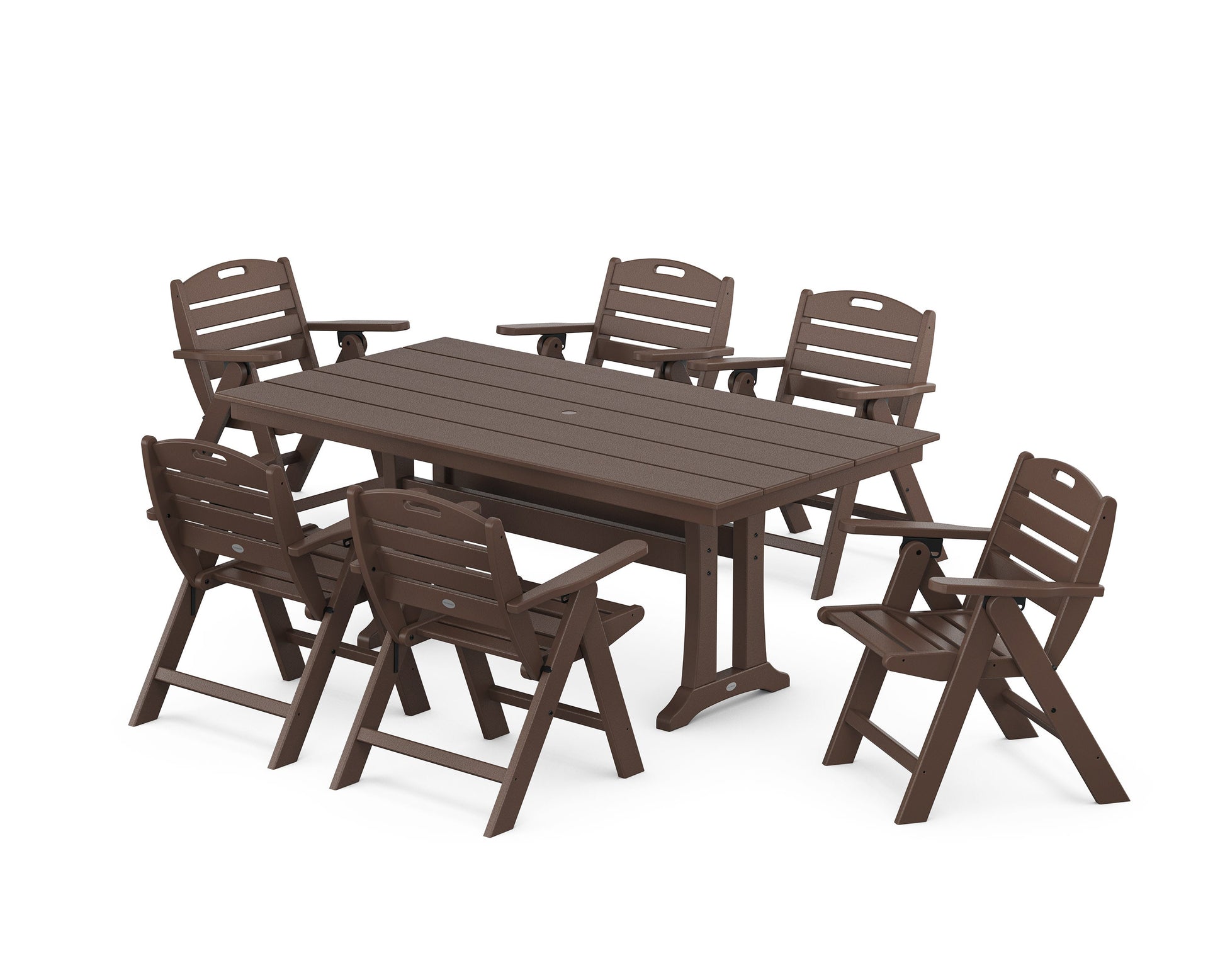 POLYWOOD Nautical Lowback 7-Piece Farmhouse Dining Set with Trestle Legs — Mahogany