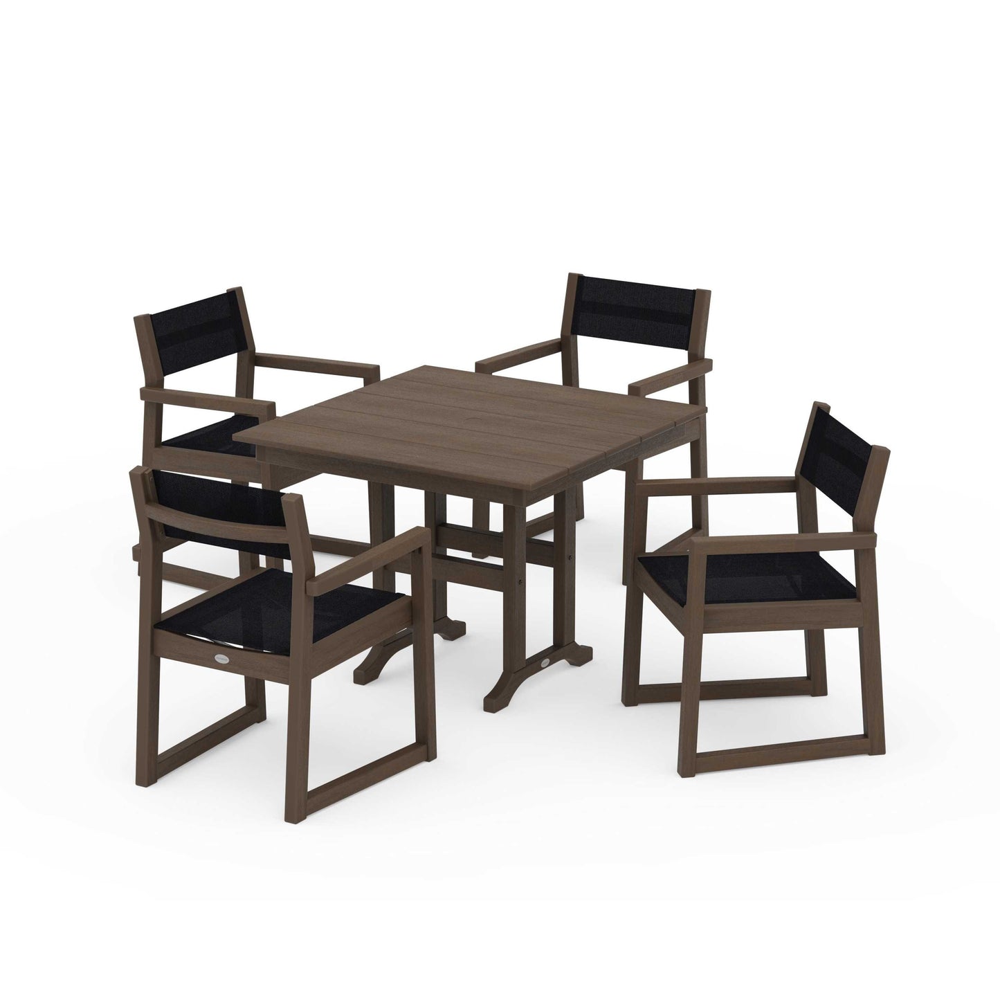 POLYWOOD EDGE Sling Arm Chair 5-Piece Farmhouse Dining Set — Kona / Black Sling