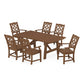 POLYWOOD Chinoiserie Arm Chair 7-Piece Rustic Farmhouse Dining Set — Teak