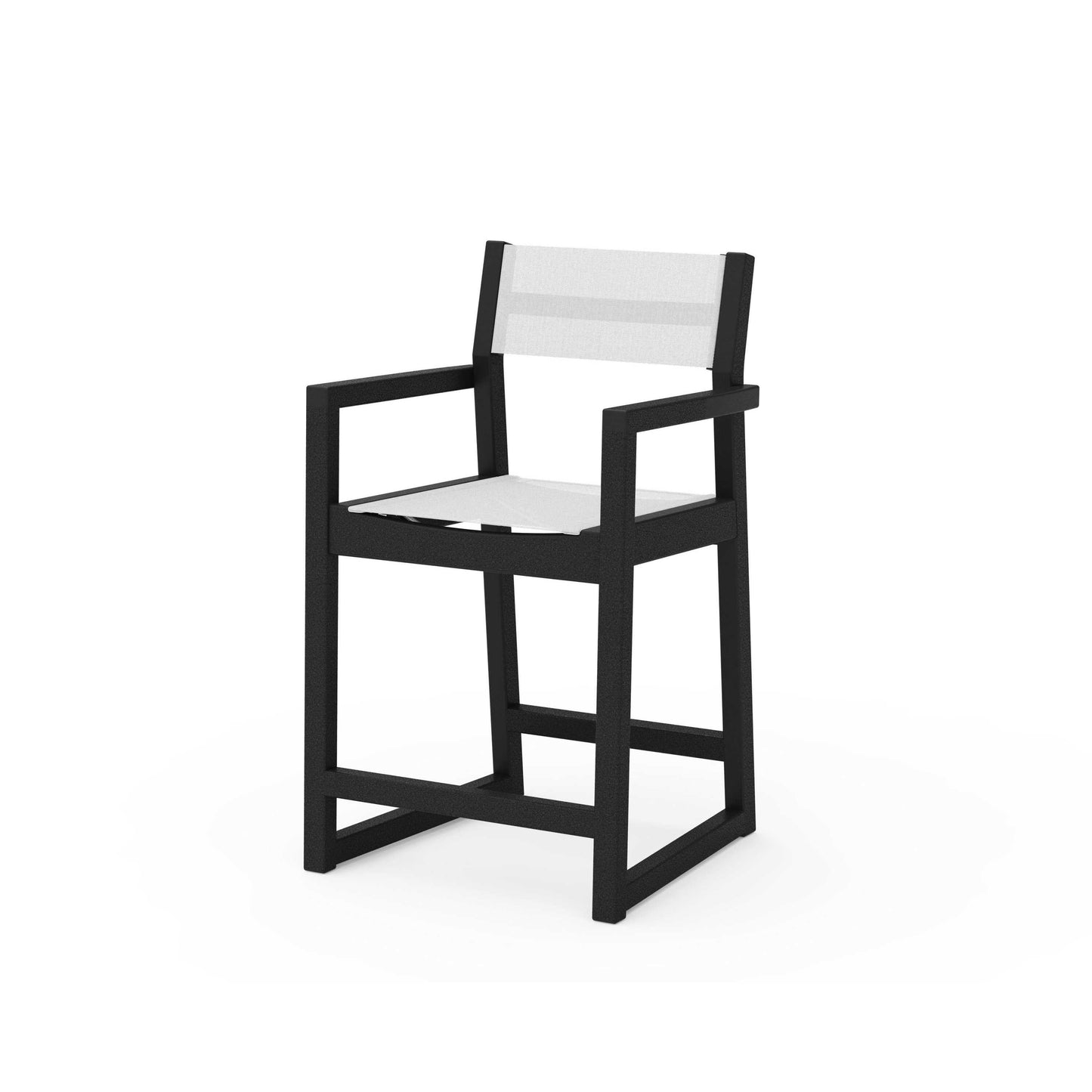 POLYWOOD EDGE Sling Counter Arm Chair — Black / White Sling