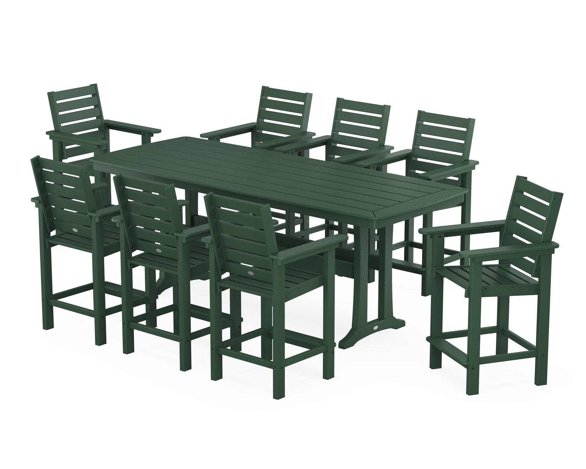 POLYWOOD Captain 9-Piece Counter Set with Trestle Legs — Green