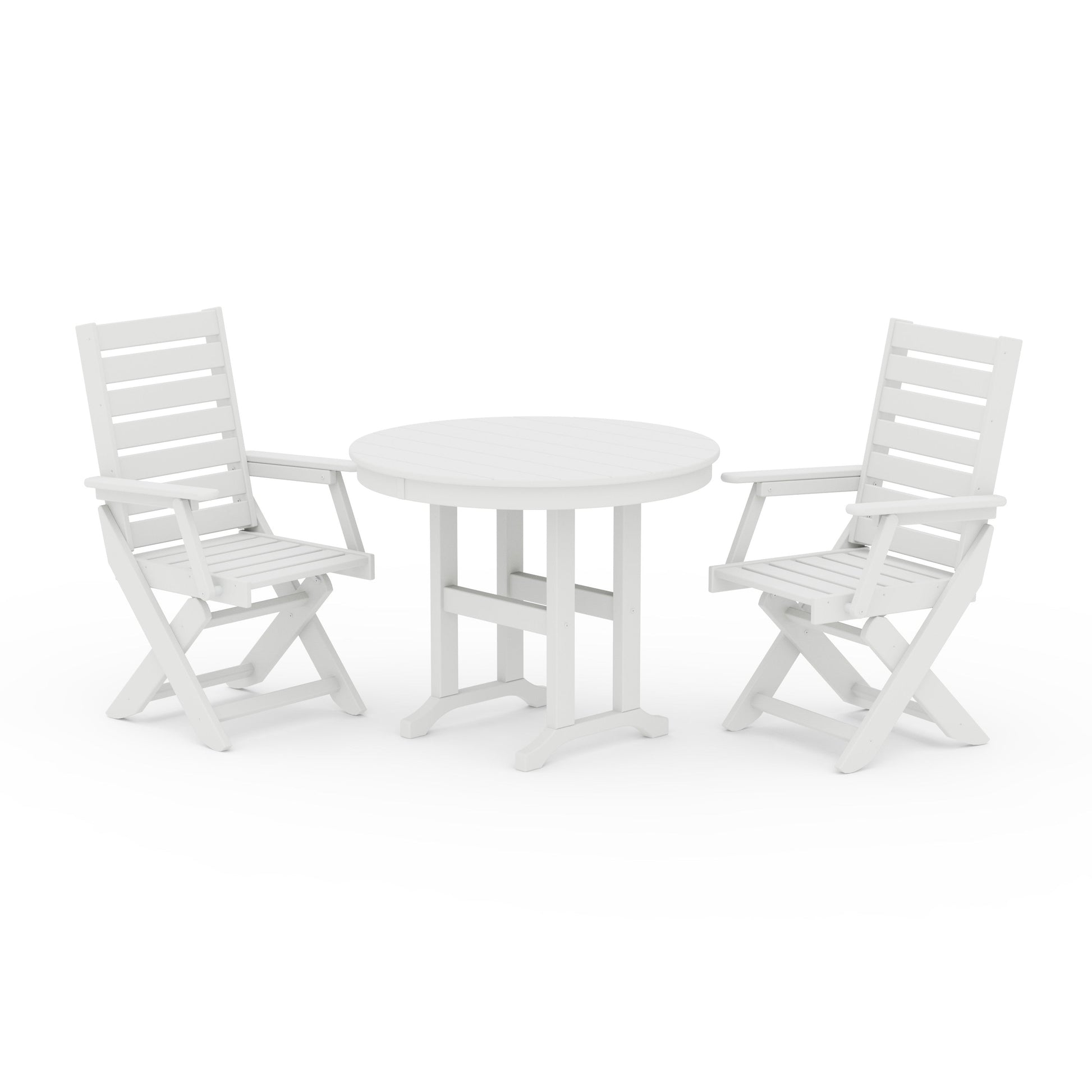 POLYWOOD Captain Folding Chair 3-Piece Round Dining Set — White