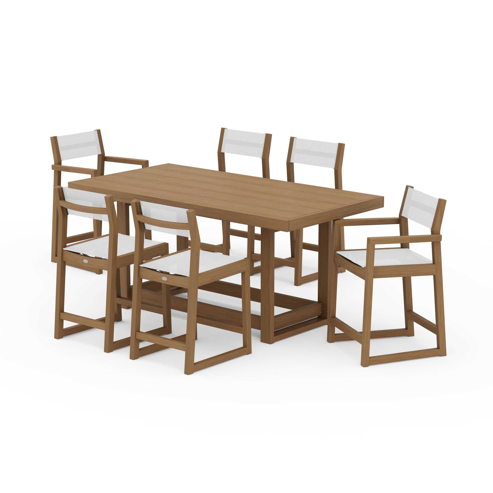 POLYWOOD EDGE Sling 7-Piece Counter Table Set — Natural / White Sling