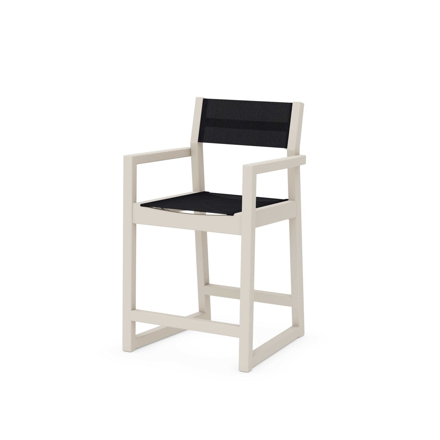 POLYWOOD EDGE Sling Counter Arm Chair — Sand / Black Sling
