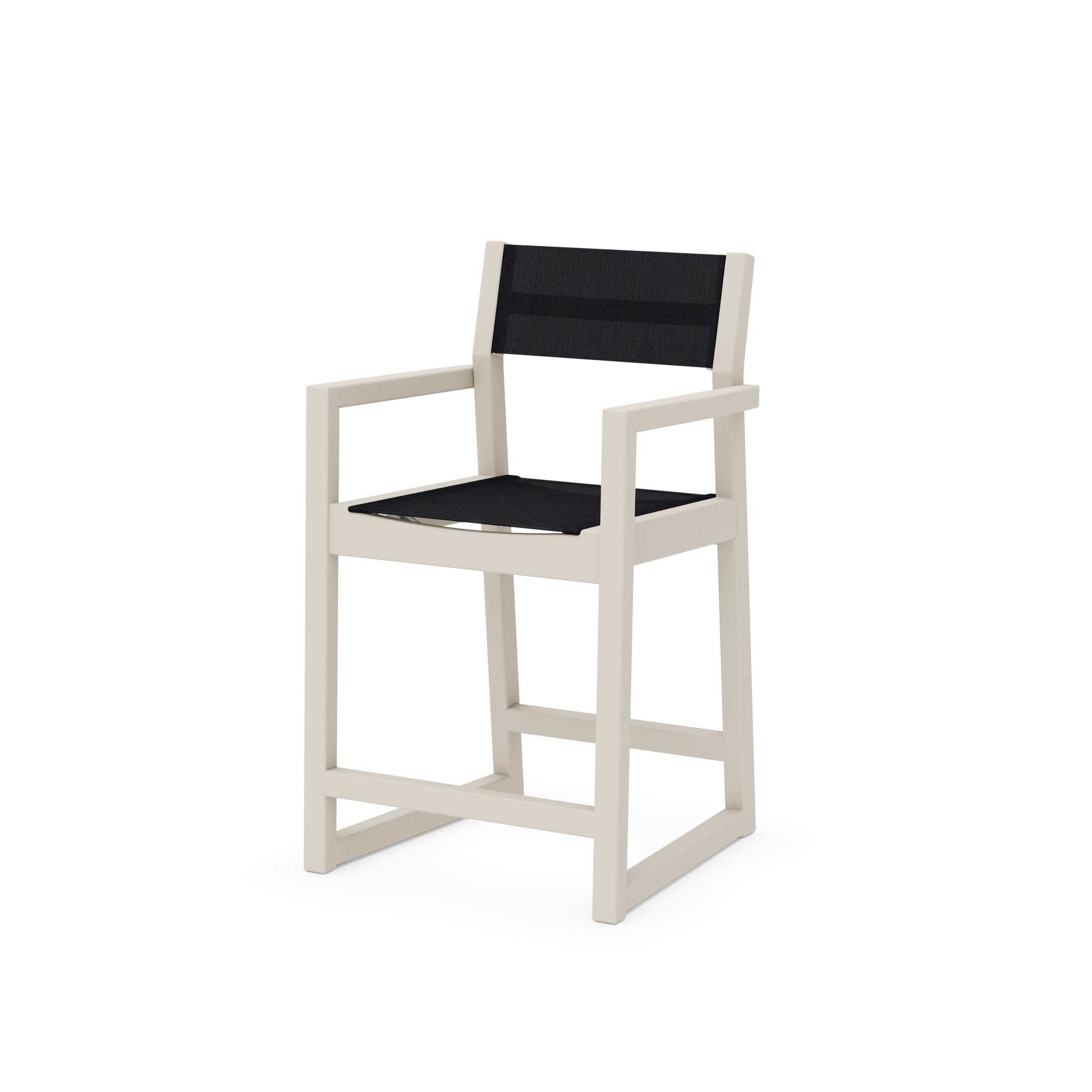 POLYWOOD EDGE Sling Counter Arm Chair — Sand / Black Sling
