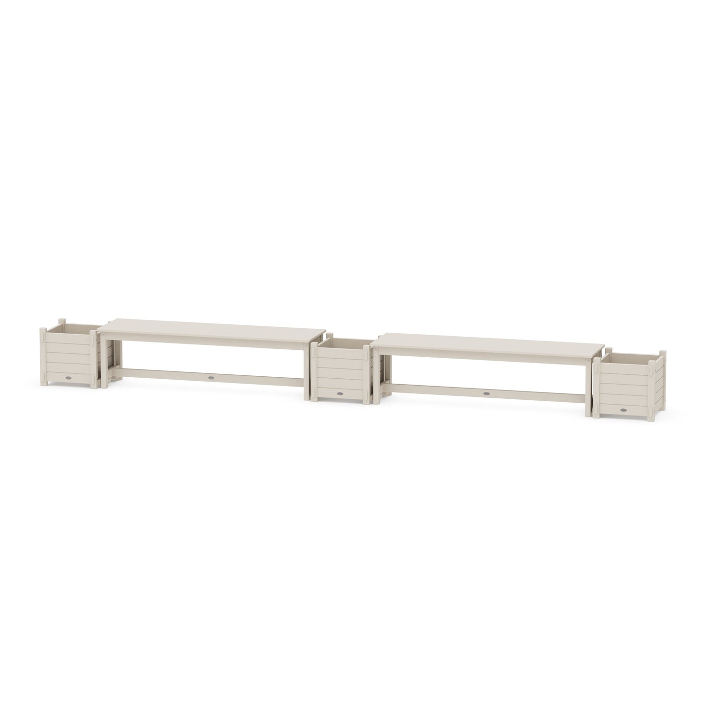 POLYWOOD 60" Nautical Straight Double Planter Bench Set — Sand