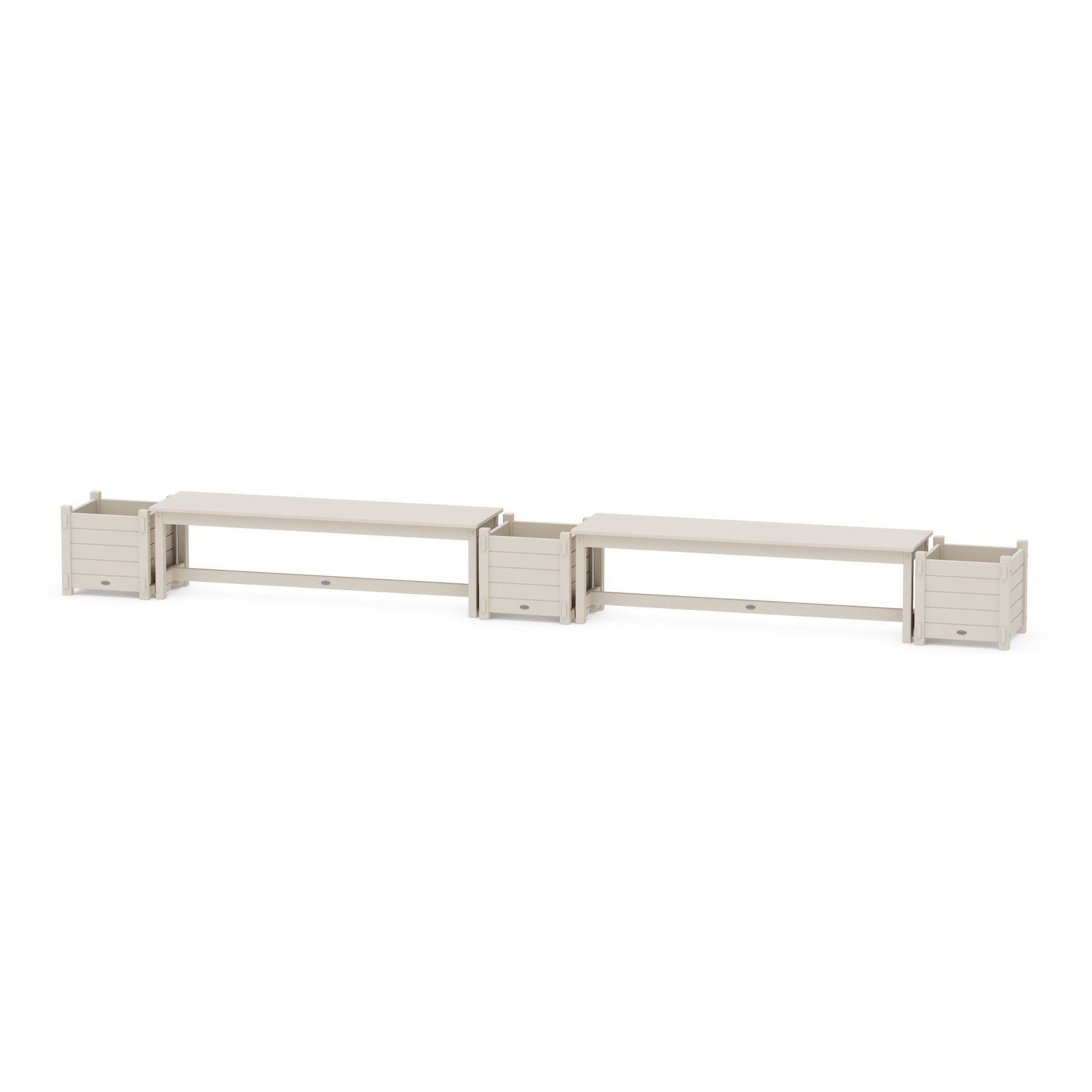 POLYWOOD 60" Nautical Straight Double Planter Bench Set — Sand