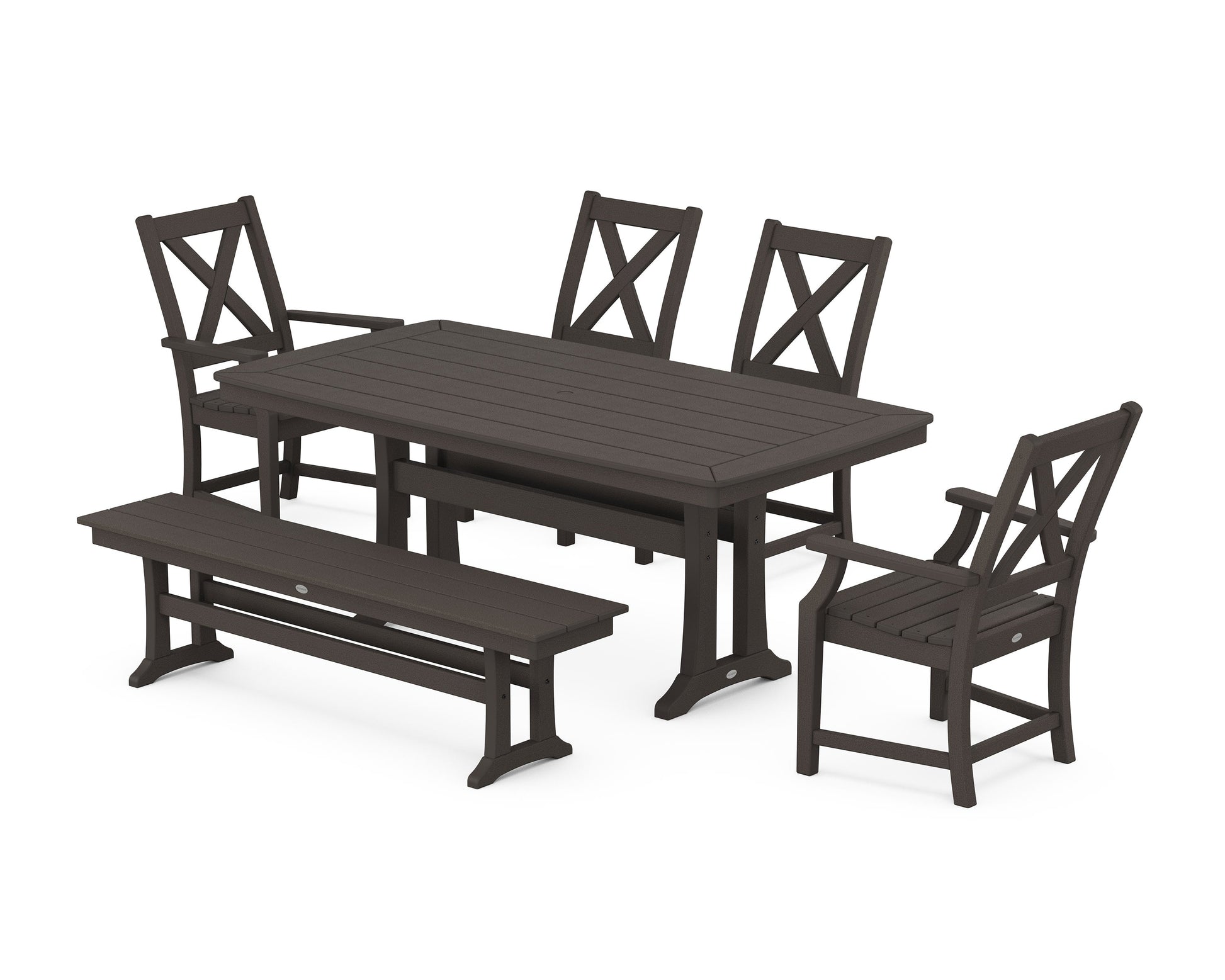POLYWOOD Braxton 6-Piece Dining Set with Trestle Legs — Vintage Coffee