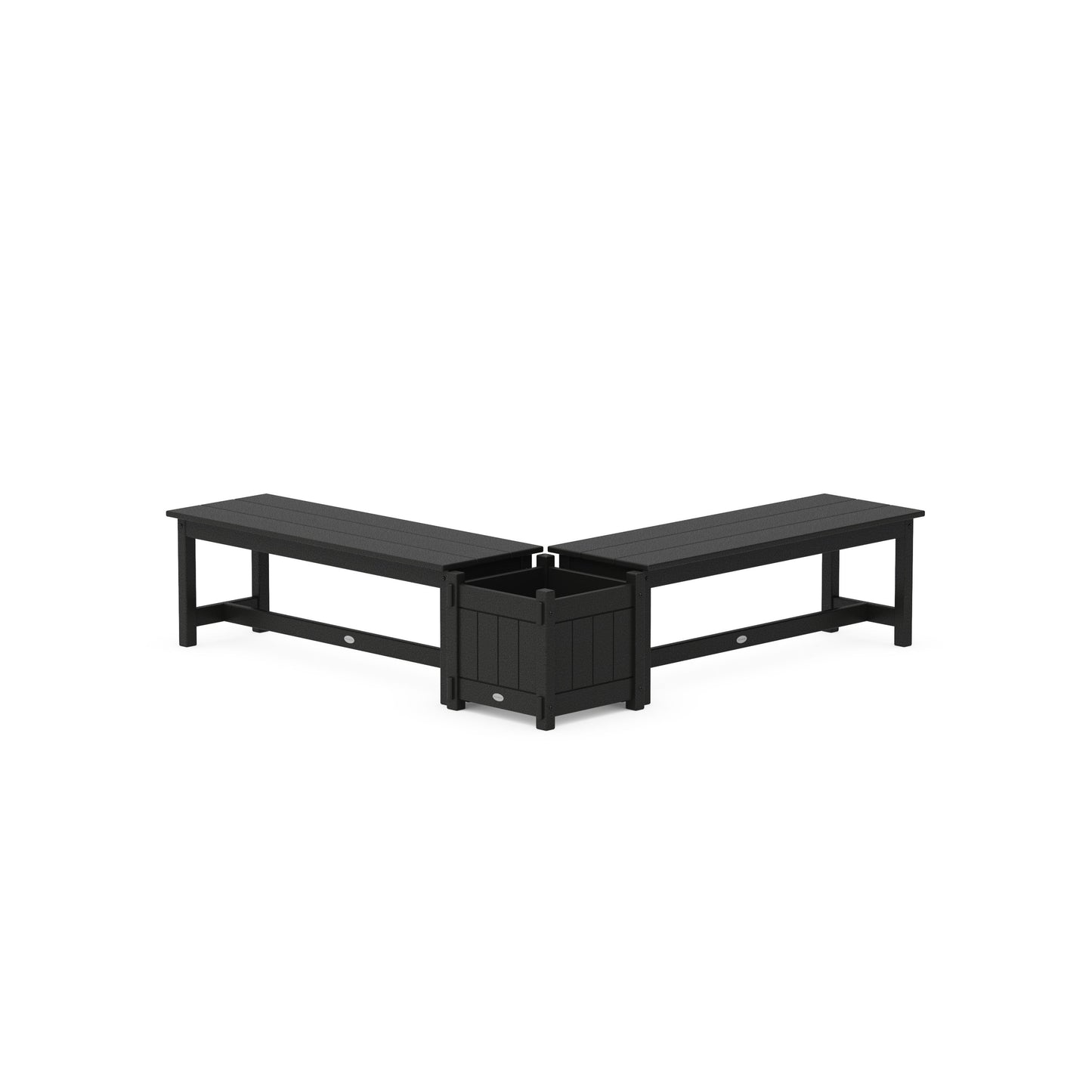 POLYWOOD 48" Vineyard L- Shaped Planter Bench Set — Black