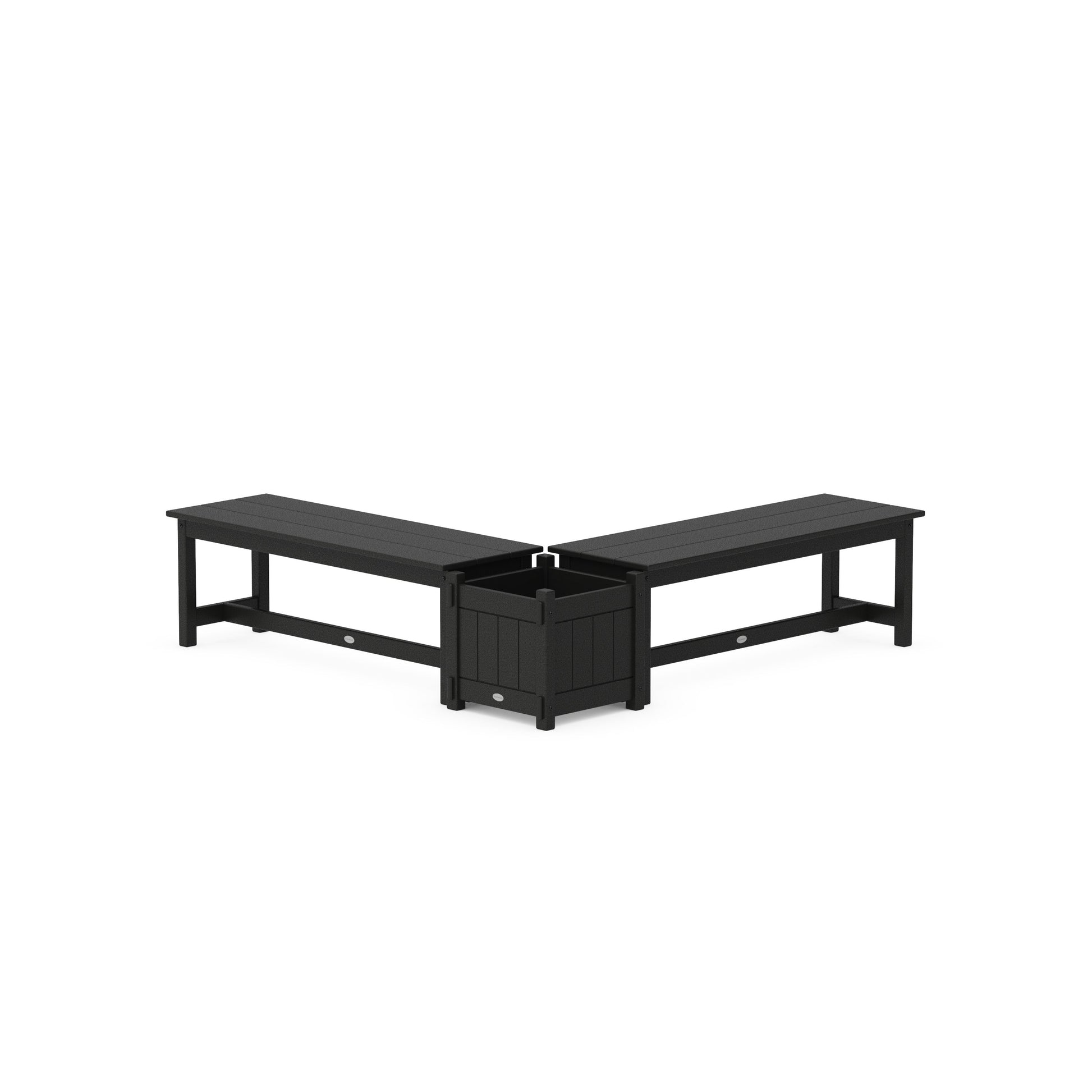 POLYWOOD 48" Vineyard L- Shaped Planter Bench Set — Black
