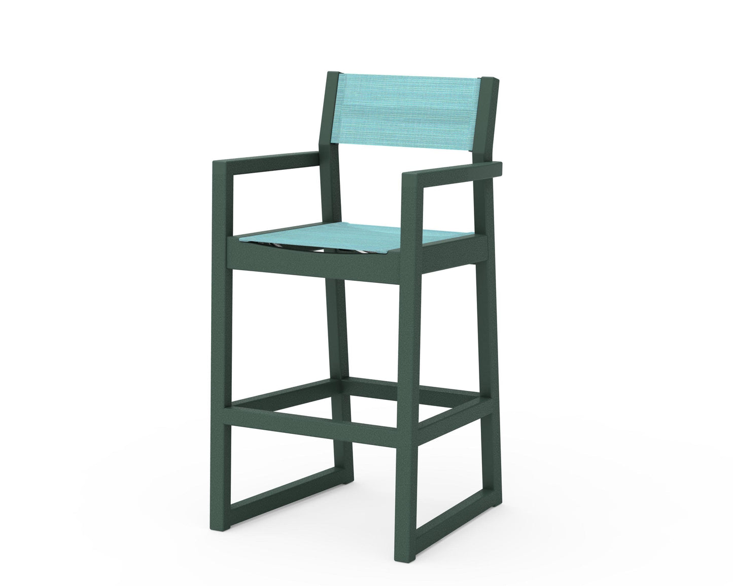 POLYWOOD EDGE Sling Bar Arm Chair — Green / Dupioni Aquamarine Sling