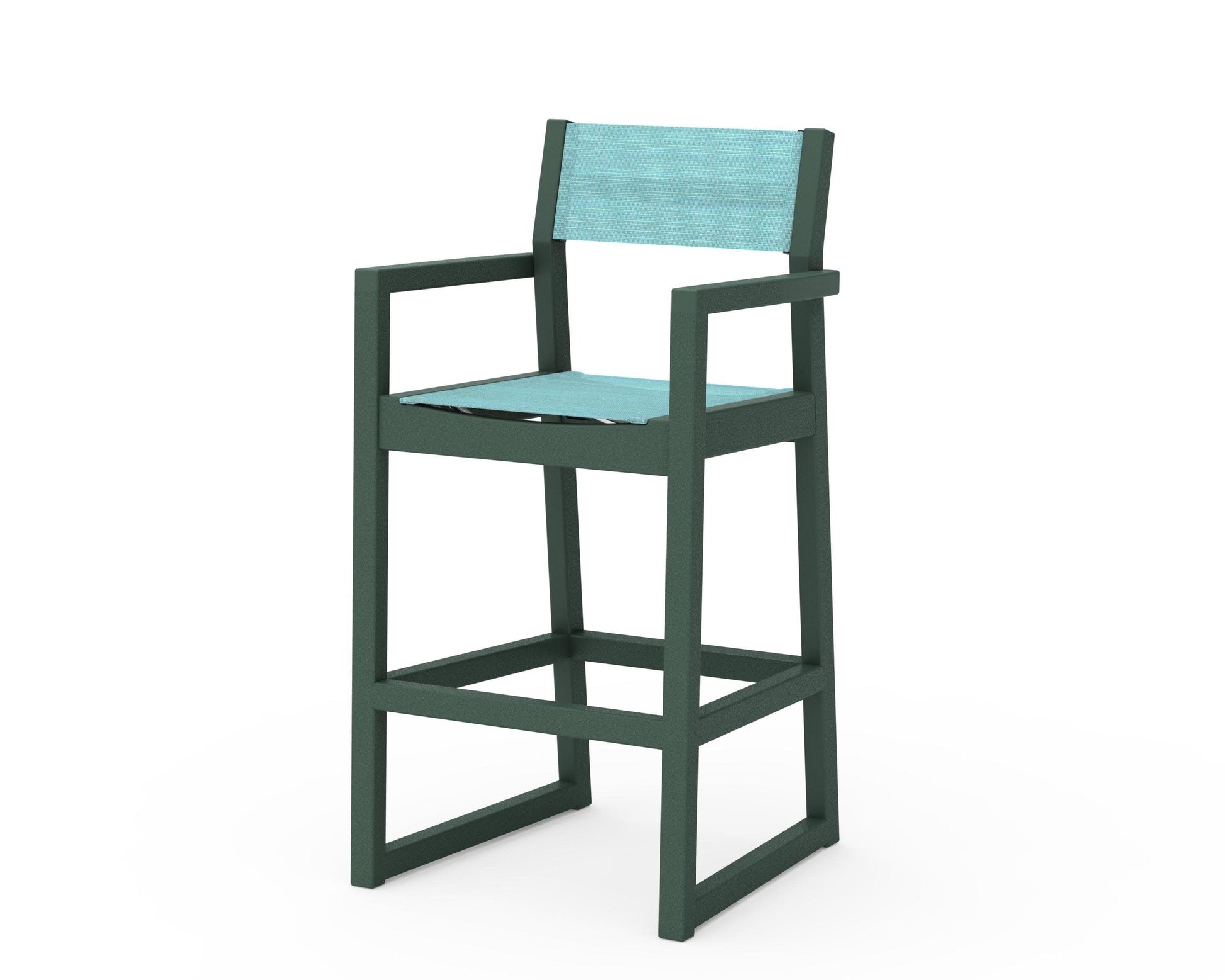 POLYWOOD EDGE Sling Bar Arm Chair — Green / Dupioni Aquamarine Sling