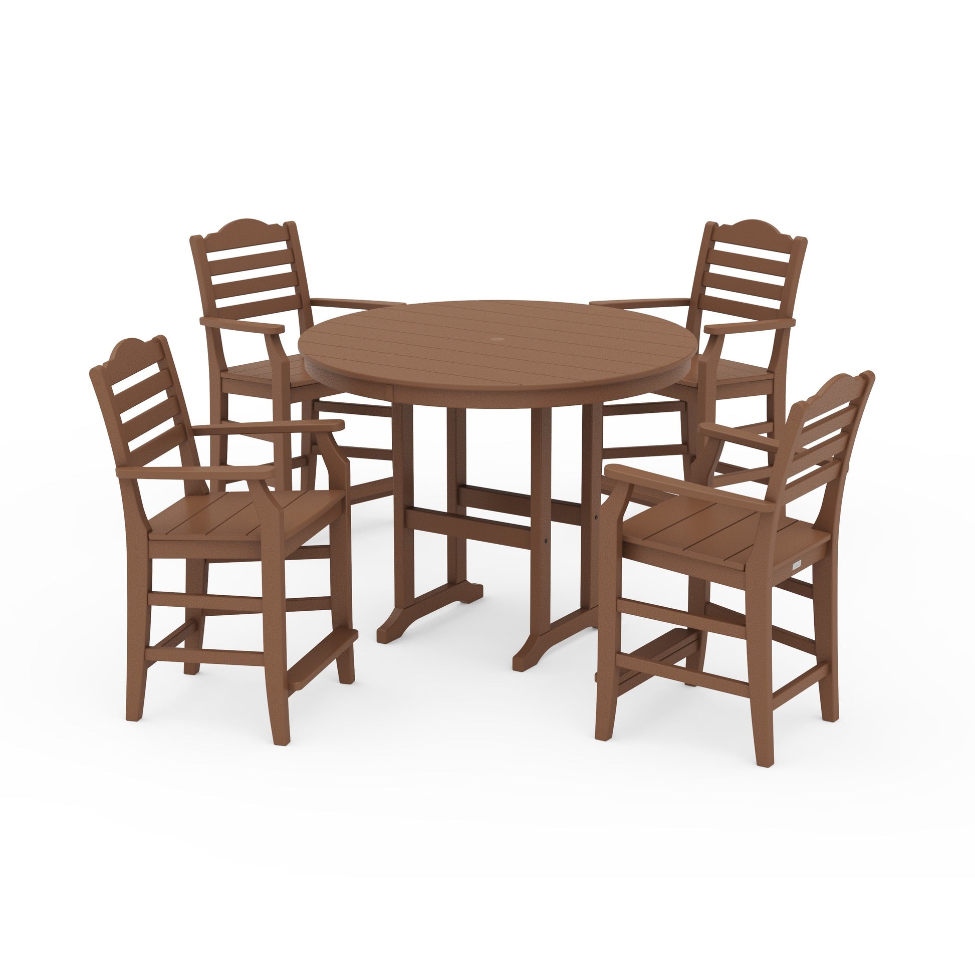 POLYWOOD Savannah 5-Piece Round Farmhouse Counter Set — Teak