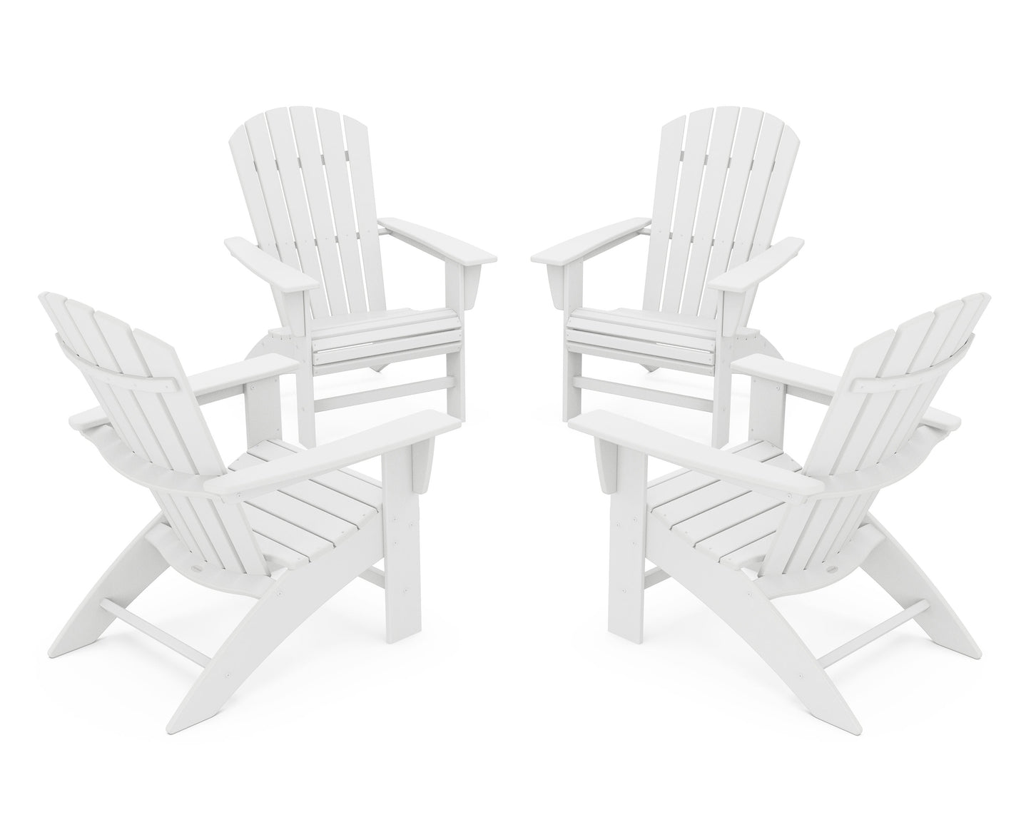 POLYWOOD 4-Piece Nautical Curveback Adirondack Chair Conversation Set — White