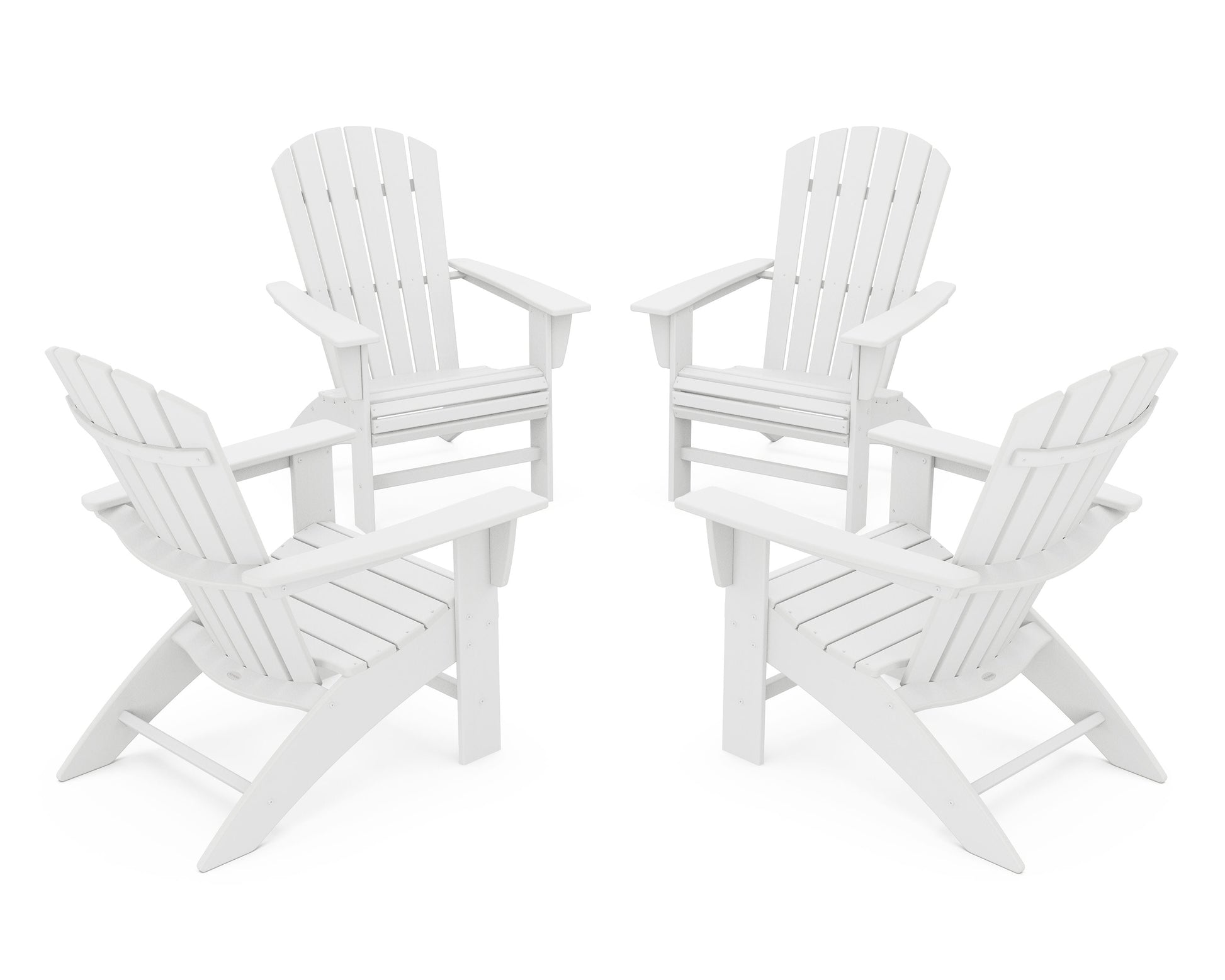 POLYWOOD 4-Piece Nautical Curveback Adirondack Chair Conversation Set — White
