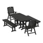 POLYWOOD Nautical Highback 5-Piece Dining Set with Benches — Black