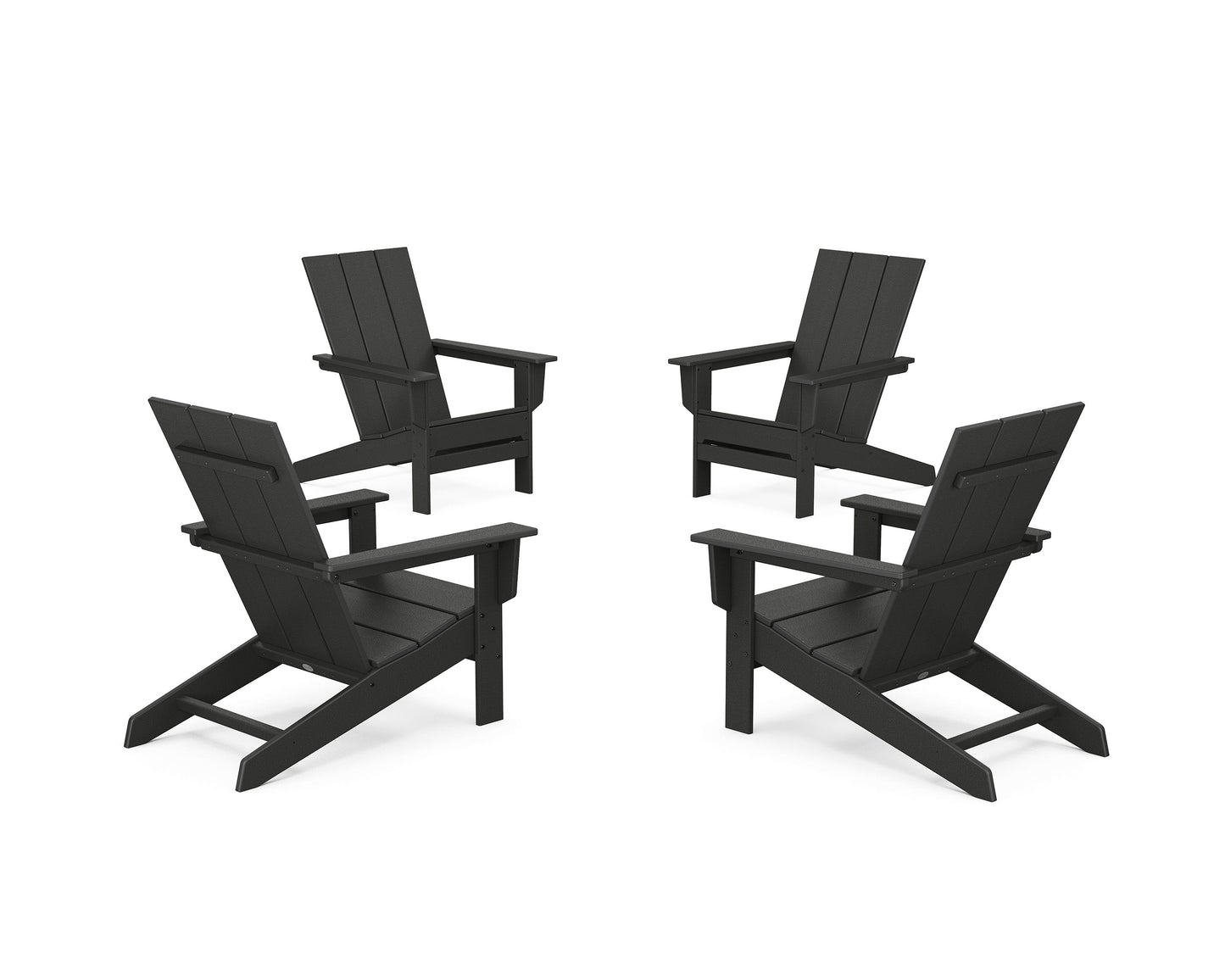 POLYWOOD 4-Piece Modern Studio Adirondack Chair Conversation Set — Black
