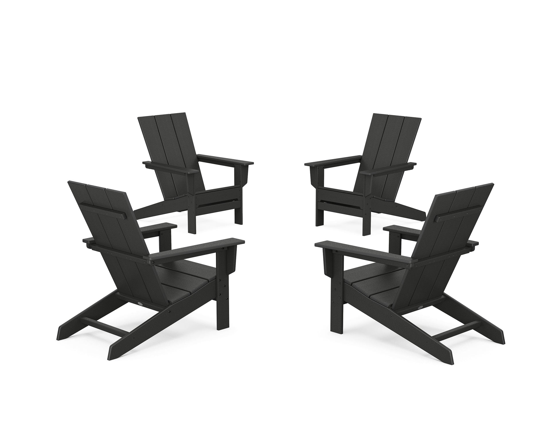 POLYWOOD 4-Piece Modern Studio Adirondack Chair Conversation Set — Black