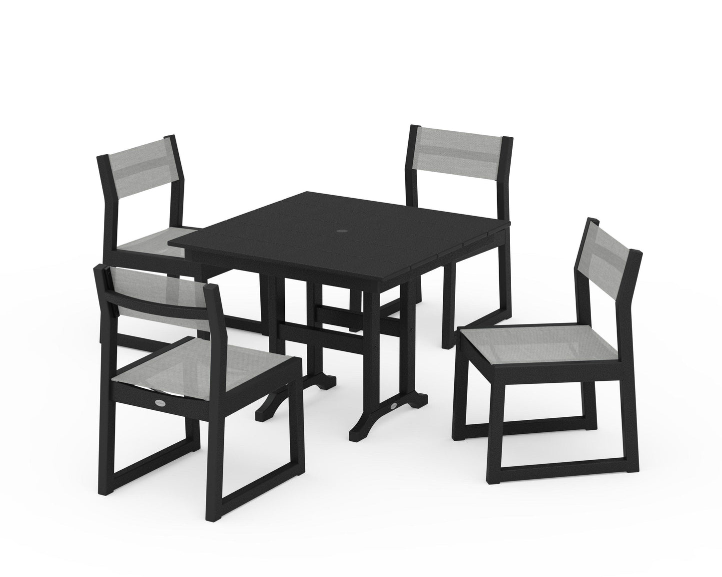 POLYWOOD EDGE Sling Side Chair 5-Piece Farmhouse Dining Set — Black / Metallic Sling