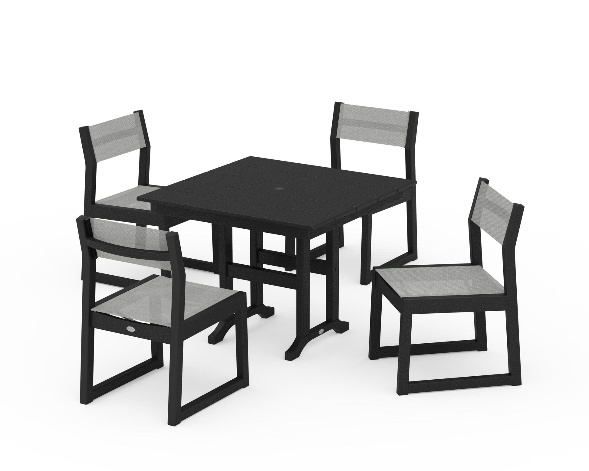 POLYWOOD EDGE Sling Side Chair 5-Piece Farmhouse Dining Set — Black / Metallic Sling