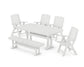 POLYWOOD Nautical Highback 6-Piece Dining Set with Trestle Legs and Bench — White