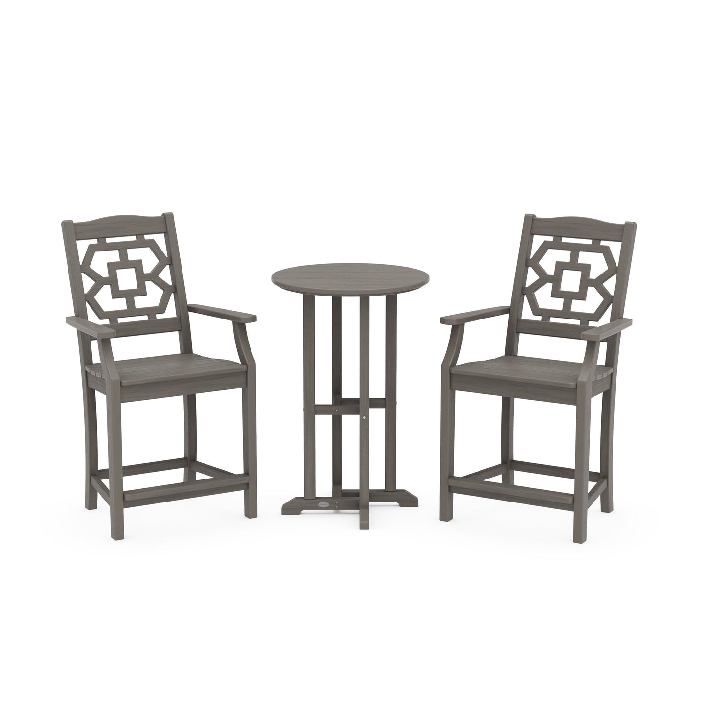 POLYWOOD Chinoiserie 3-Piece Farmhouse Bistro Counter Set — Driftwood