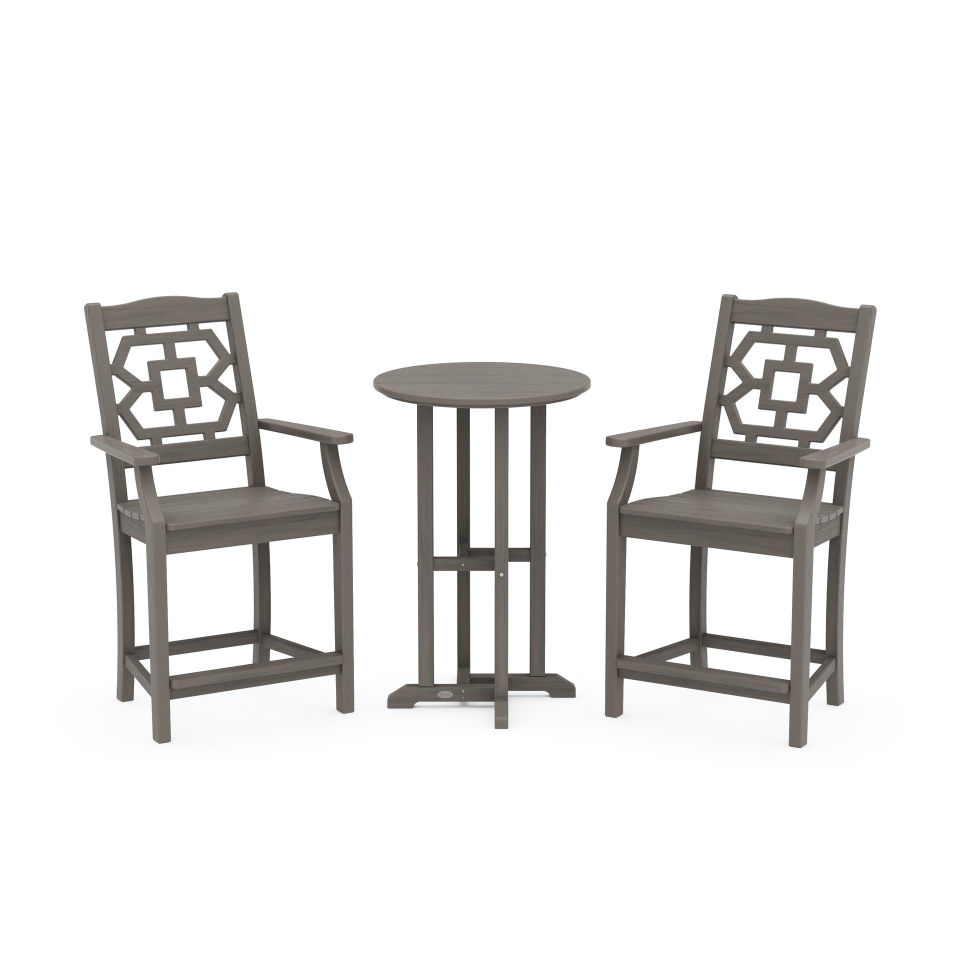 POLYWOOD Chinoiserie 3-Piece Farmhouse Bistro Counter Set — Driftwood