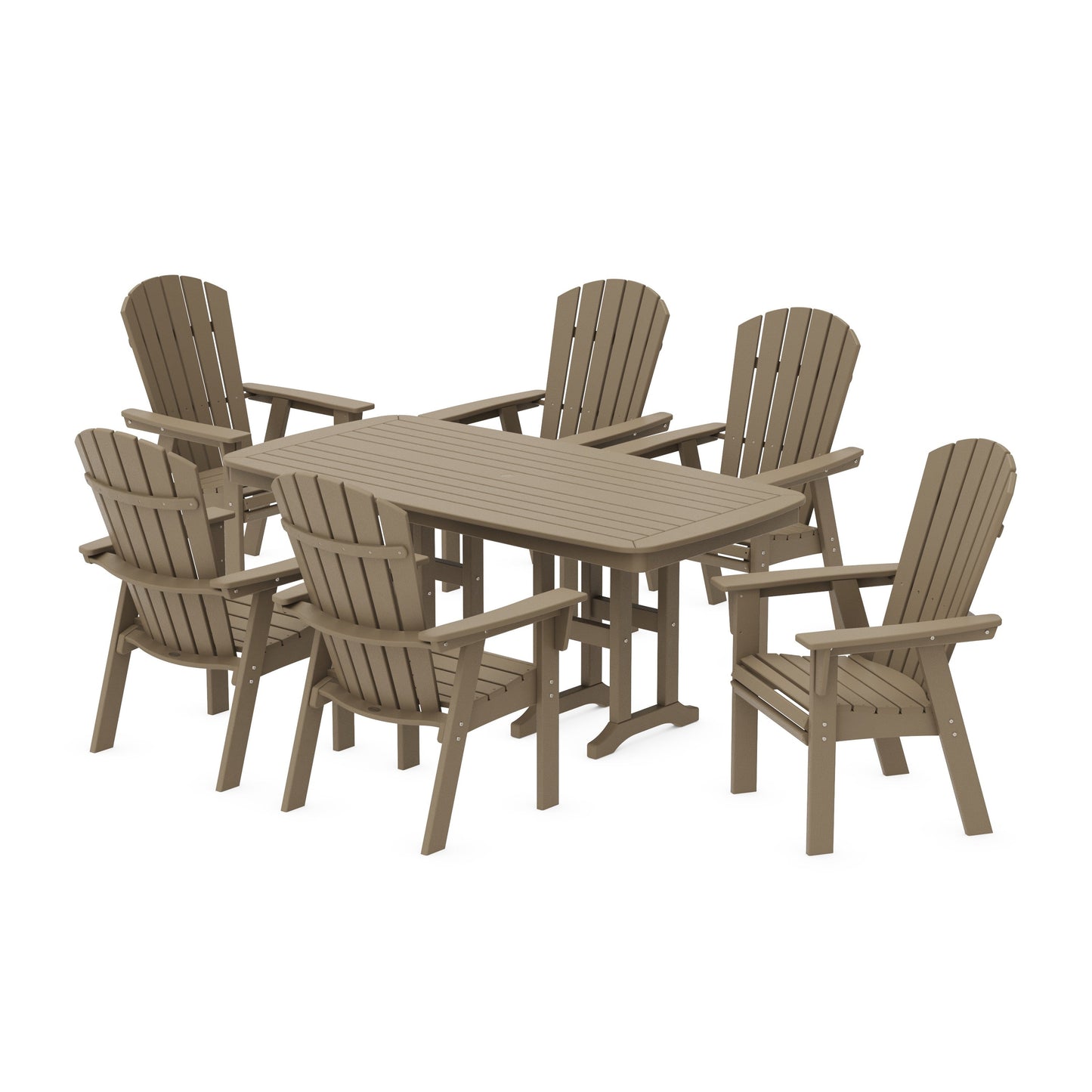 POLYWOOD Nautical Curveback Adirondack 7-Piece Dining Set — Vintage Sahara