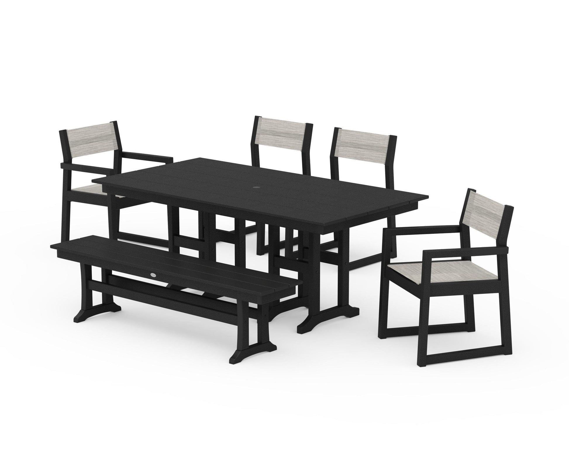POLYWOOD EDGE Sling 6-Piece Farmhouse Dining Set — Black / Birch Sling