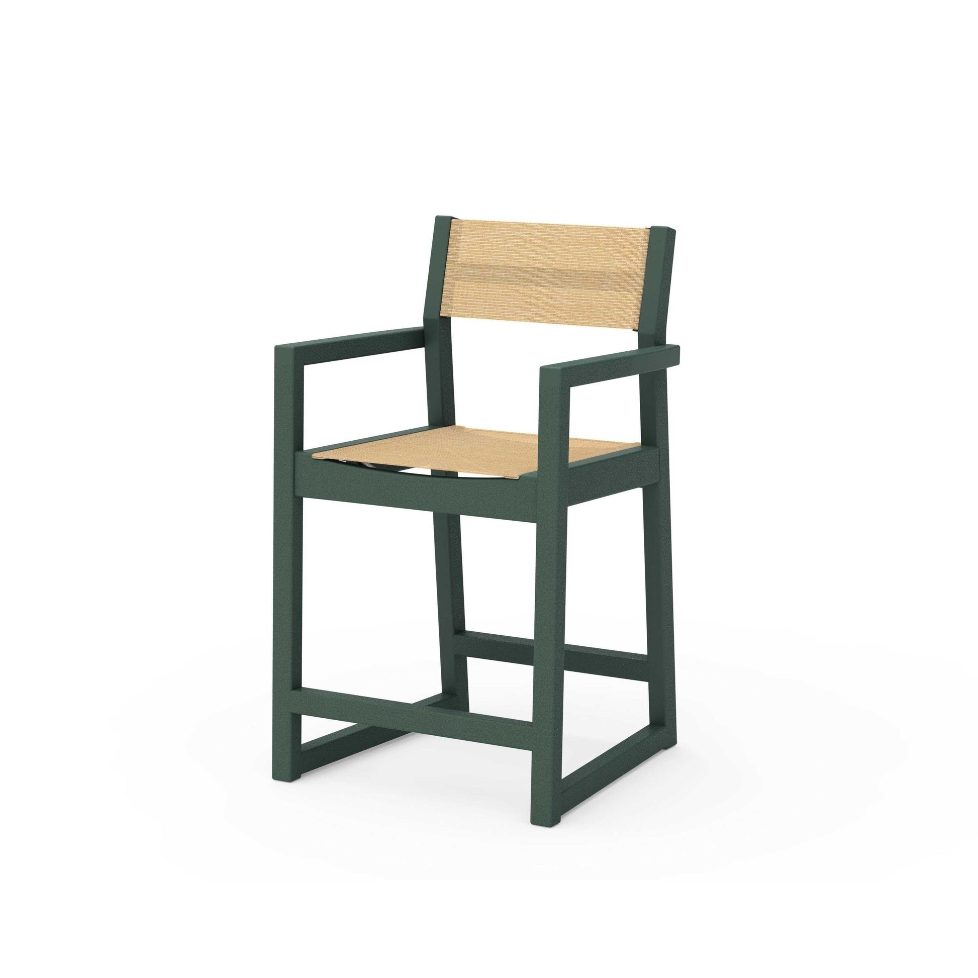 POLYWOOD EDGE Sling Counter Arm Chair — Green / Dupioni Apricot Sling