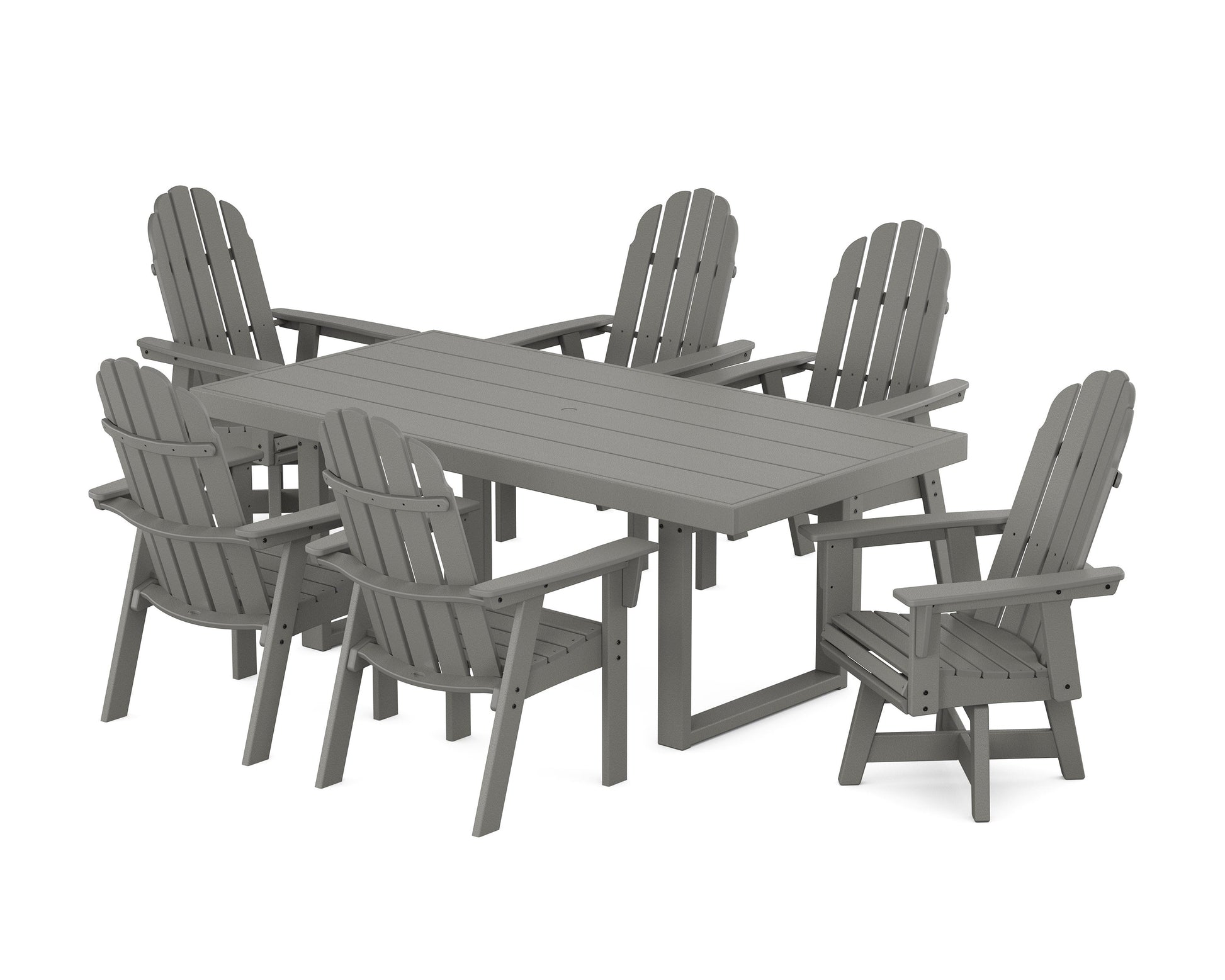 POLYWOOD Vineyard Curveback Adirondack Swivel Chair 7-Piece Dining Set — Slate Grey