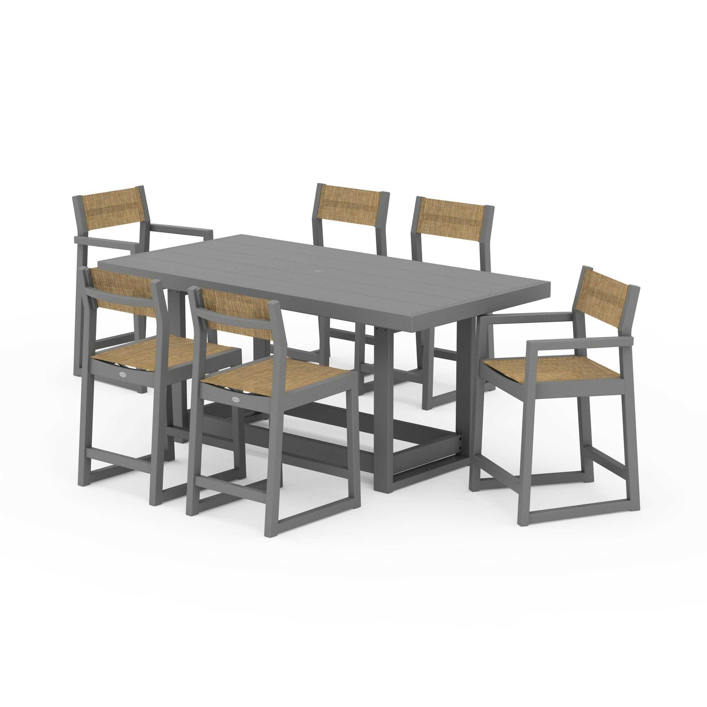 POLYWOOD EDGE Sling 7-Piece Counter Table Set — Slate Grey / Burlap Sling