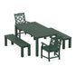 POLYWOOD Chinoiserie 5-Piece Parsons Dining Set with Benches — Green