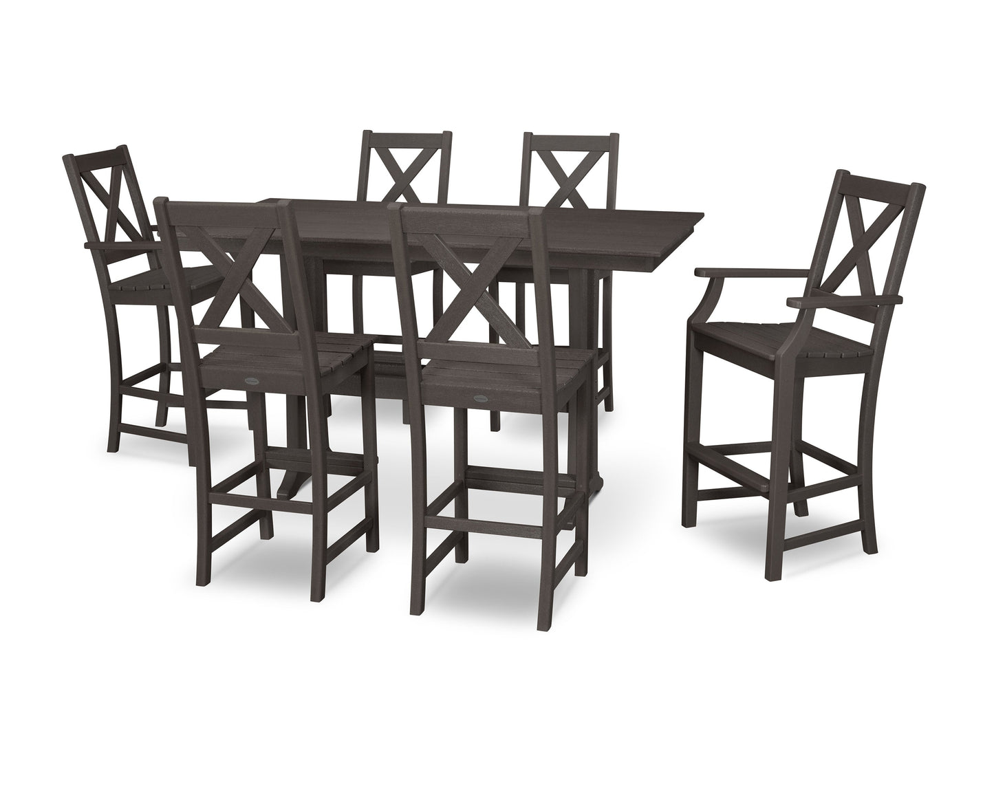 POLYWOOD Braxton 7-Piece Farmhouse Trestle Bar Set — Vintage Coffee