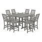 POLYWOOD Chinoiserie 9-Piece Square Farmhouse Bar Set with Trestle Legs — Slate Grey