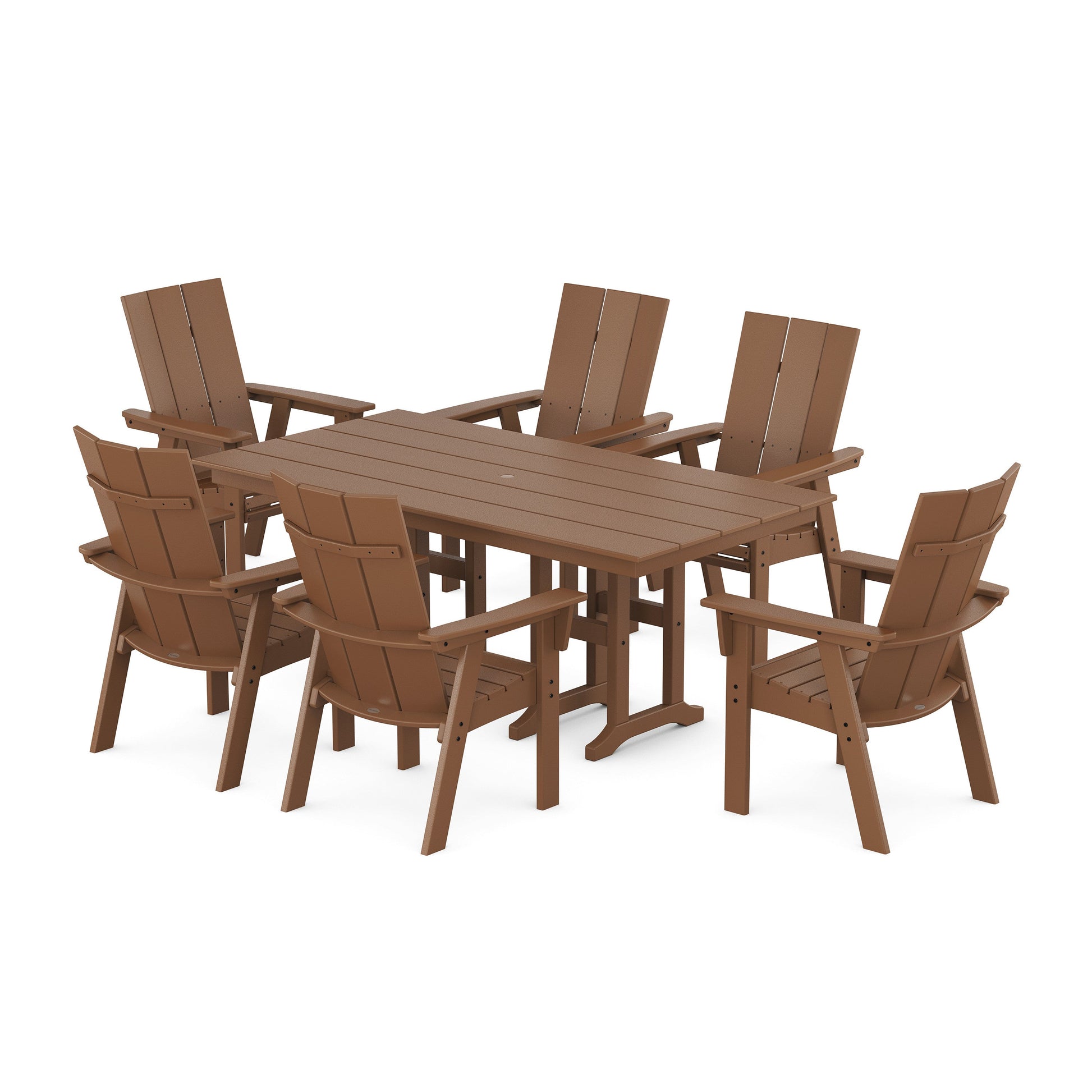 POLYWOOD Modern Curveback Adirondack 7-Piece Farmhouse Dining Set — Teak