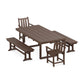 POLYWOOD Traditional Garden 5-Piece Dining Set with Benches — Mahogany