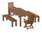 POLYWOOD Captain Folding Chair 5-Piece Parsons Dining Set with Benches — Teak