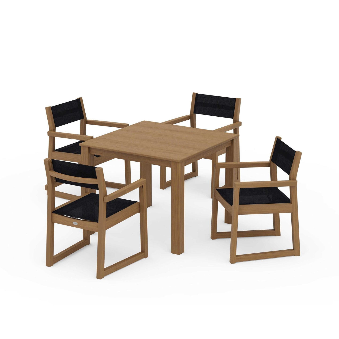 POLYWOOD EDGE Sling Arm Chair 5-Piece Parsons Dining Set — Natural / Black Sling
