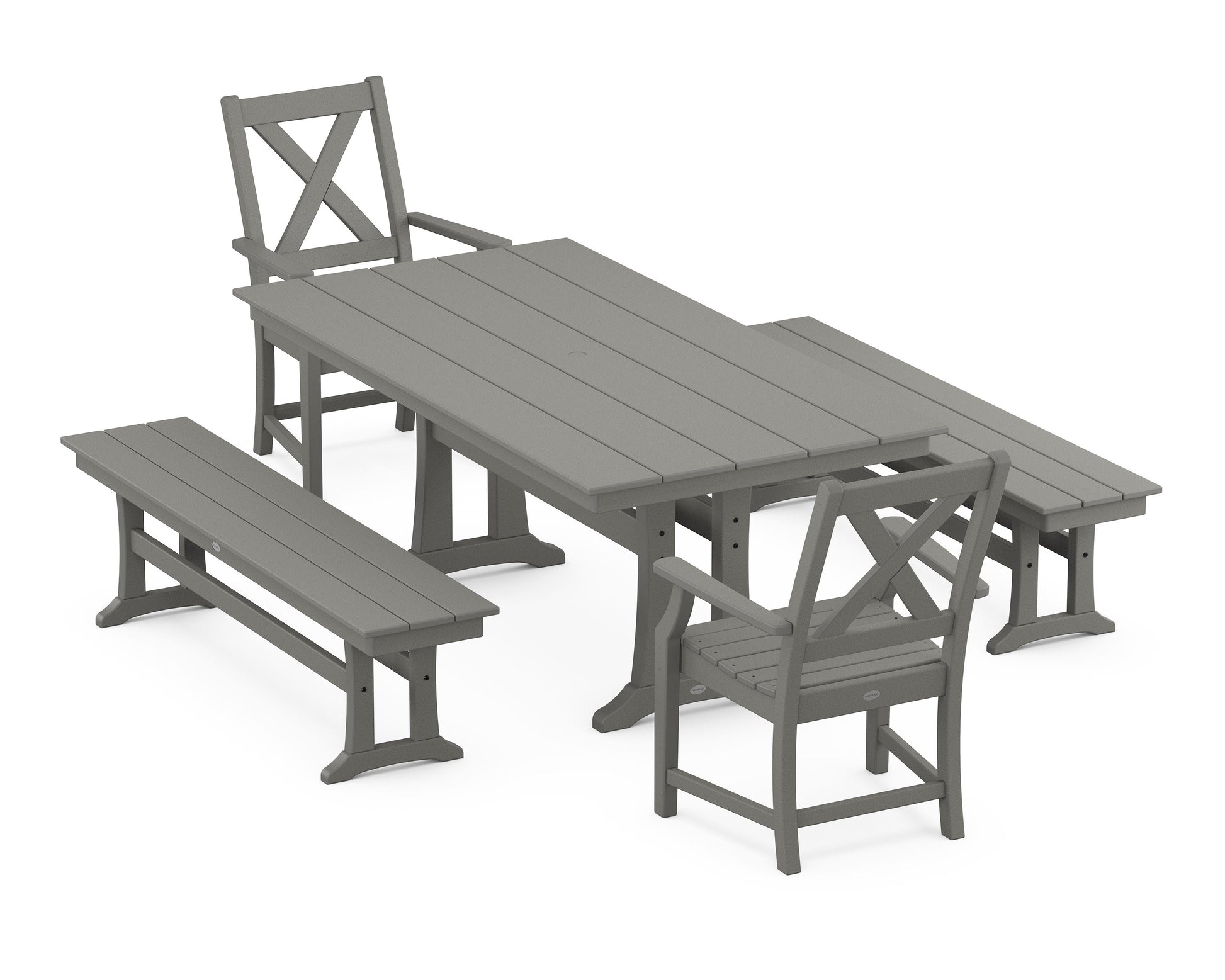 POLYWOOD Braxton 5-Piece Farmhouse Dining Set With Trestle Legs — Slate Grey