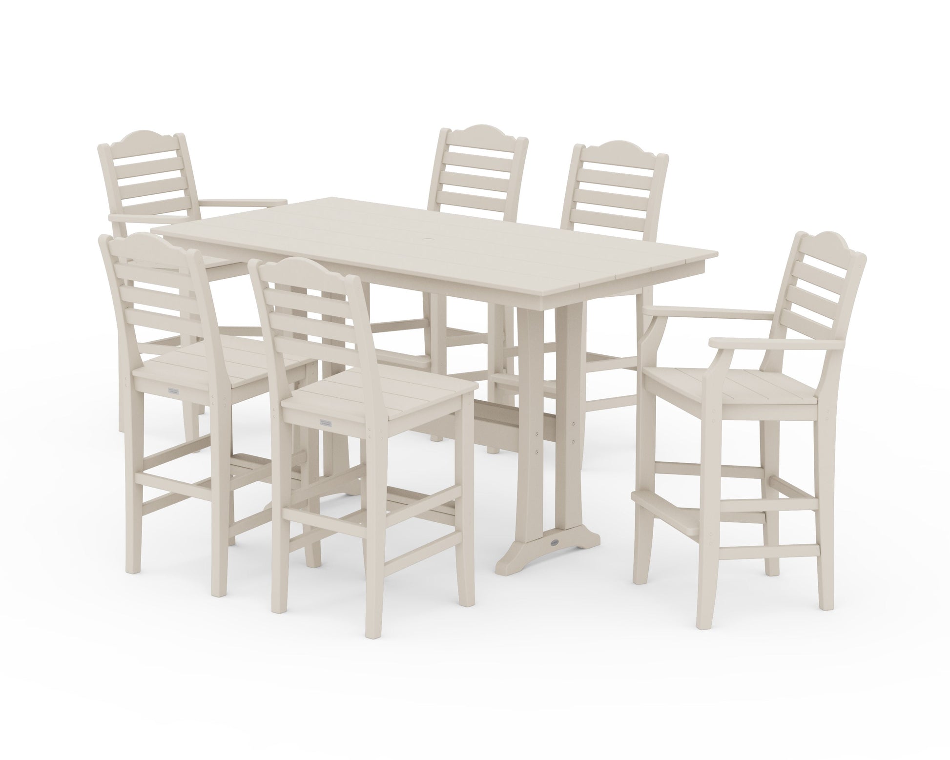 POLYWOOD Savannah 7-Piece Farmhouse Bar Set with Trestle Legs — Sand