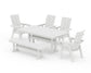 POLYWOOD Modern Curveback Adirondack 6-Piece Farmhouse Dining Set with Trestle Legs and Bench — Vintage White