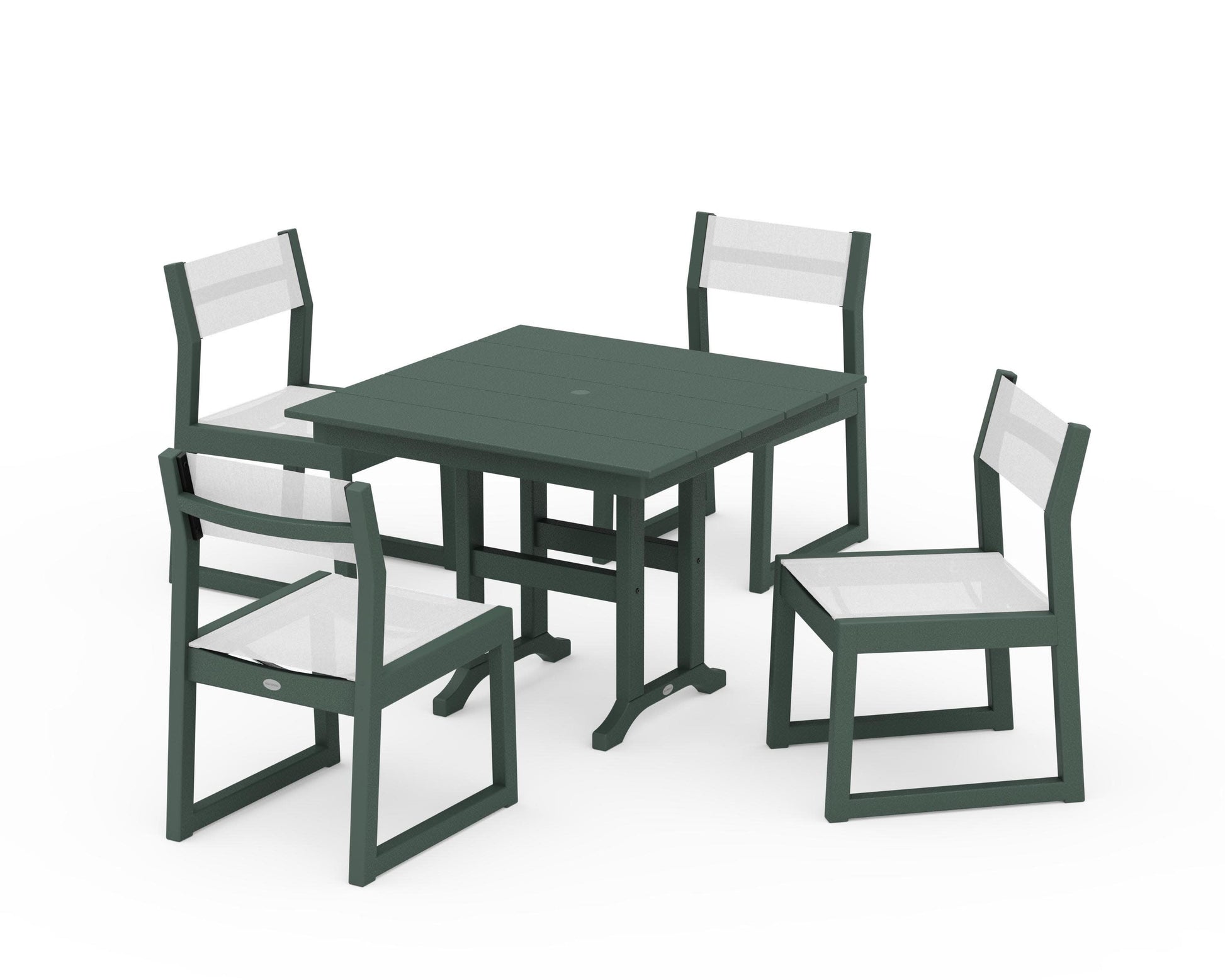 POLYWOOD EDGE Sling Side Chair 5-Piece Farmhouse Dining Set — Green / White Sling