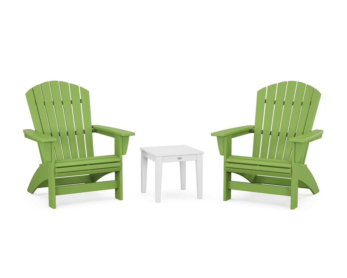 POLYWOOD 3-Piece Nautical Grand Adirondack Set — Lime / White