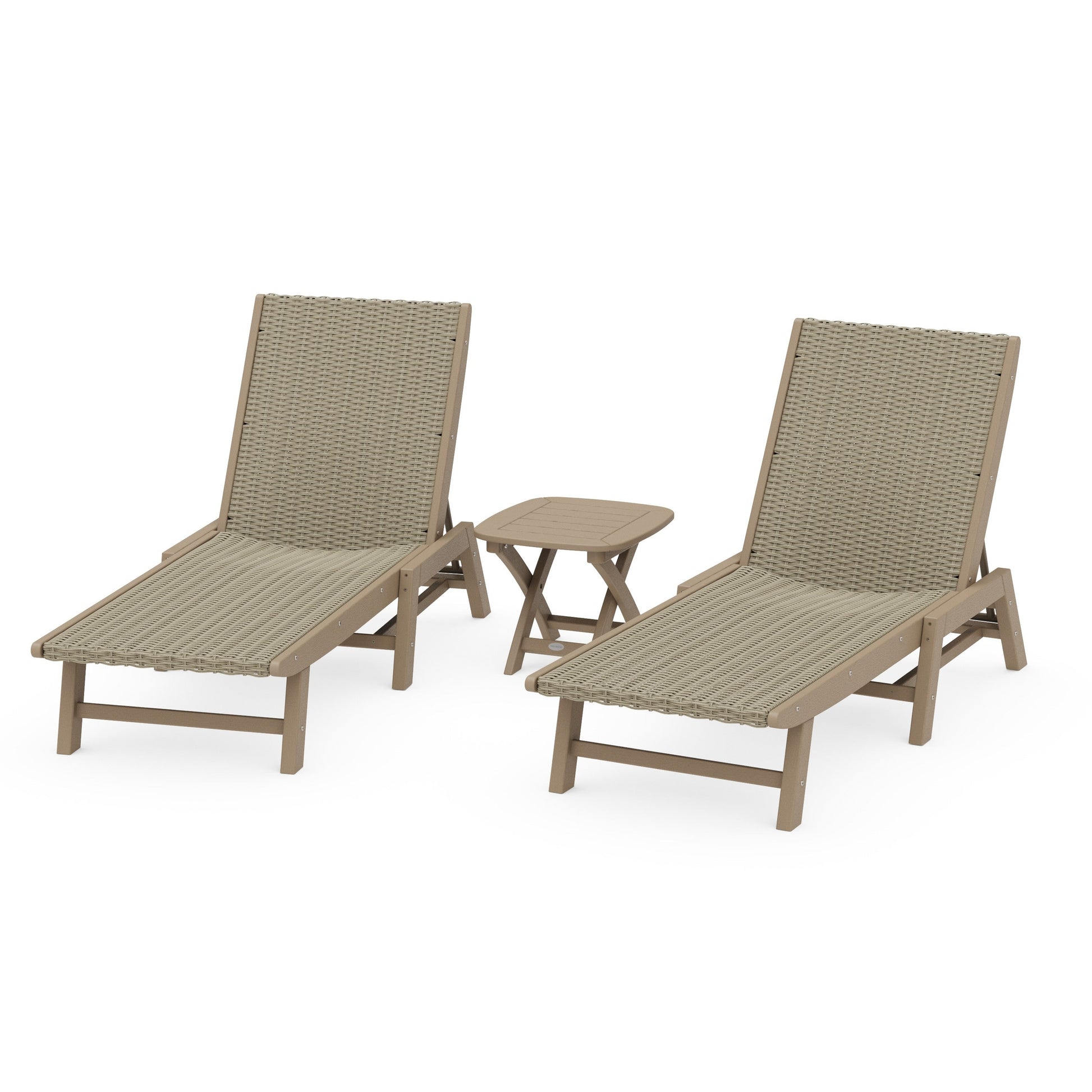 POLYWOOD 3 - Piece Coastal Woven Chaise Chaise Lounge Set — Vintage Sahara / Dune Grass