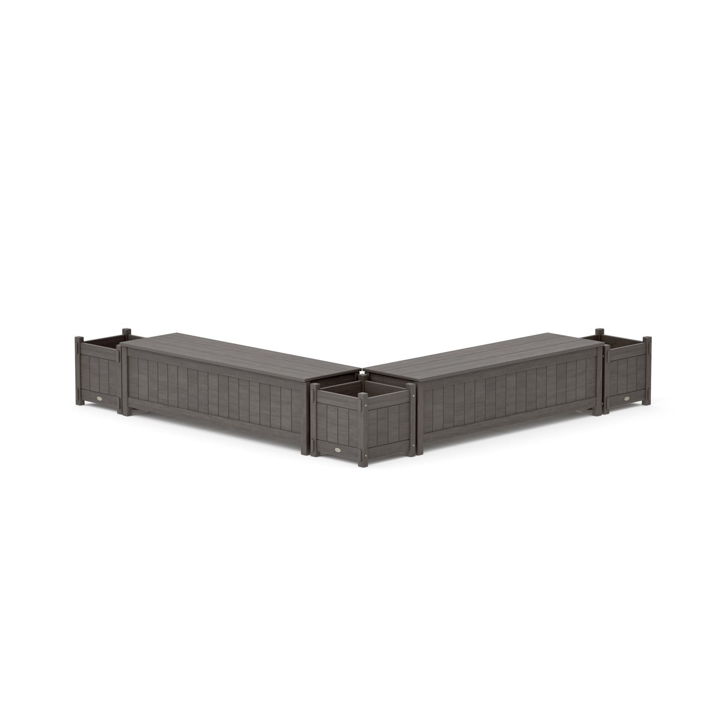 POLYWOOD 60" Vineyard L- Shaped Planter Storage Bench Corner Set — Driftwood