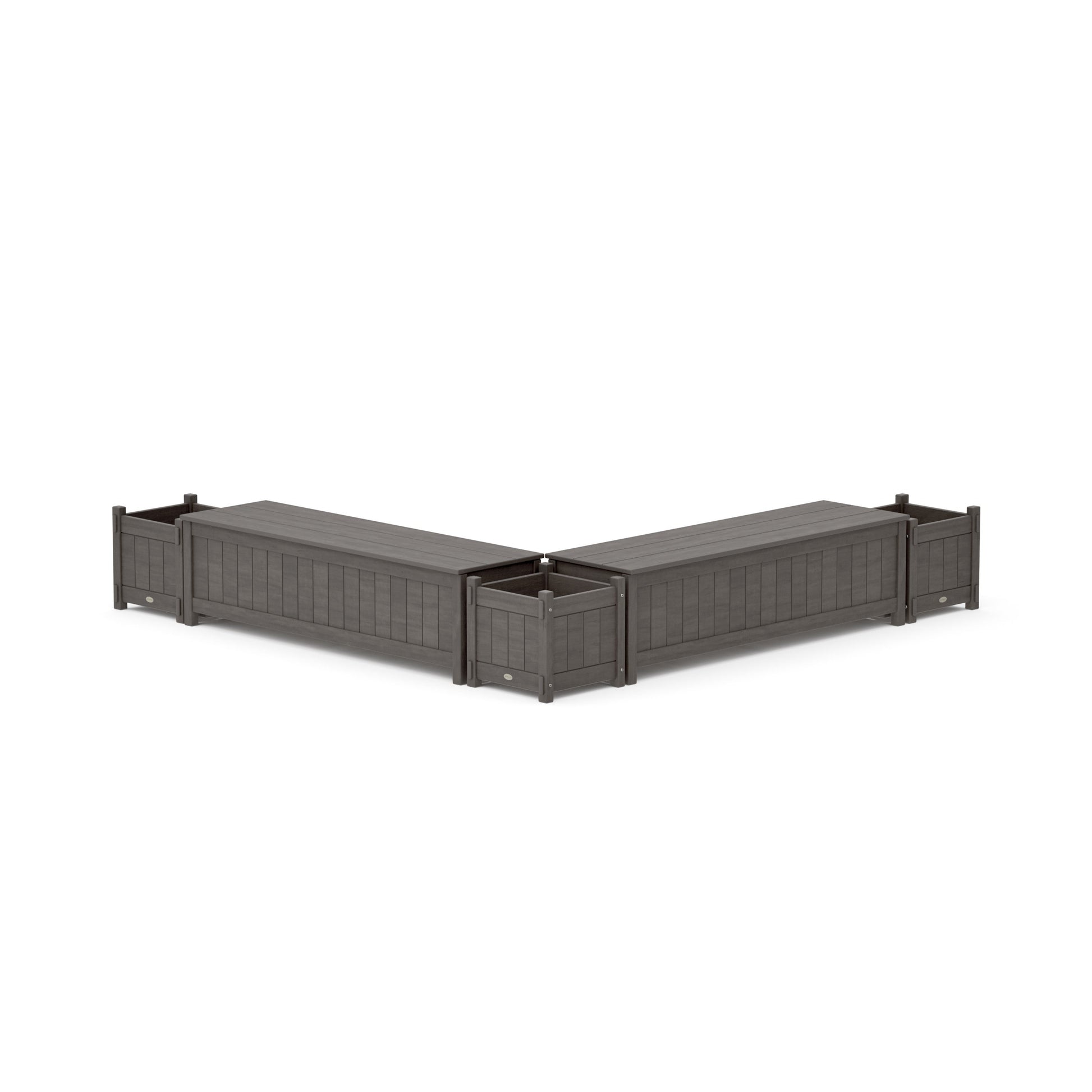POLYWOOD 60" Vineyard L- Shaped Planter Storage Bench Corner Set — Driftwood
