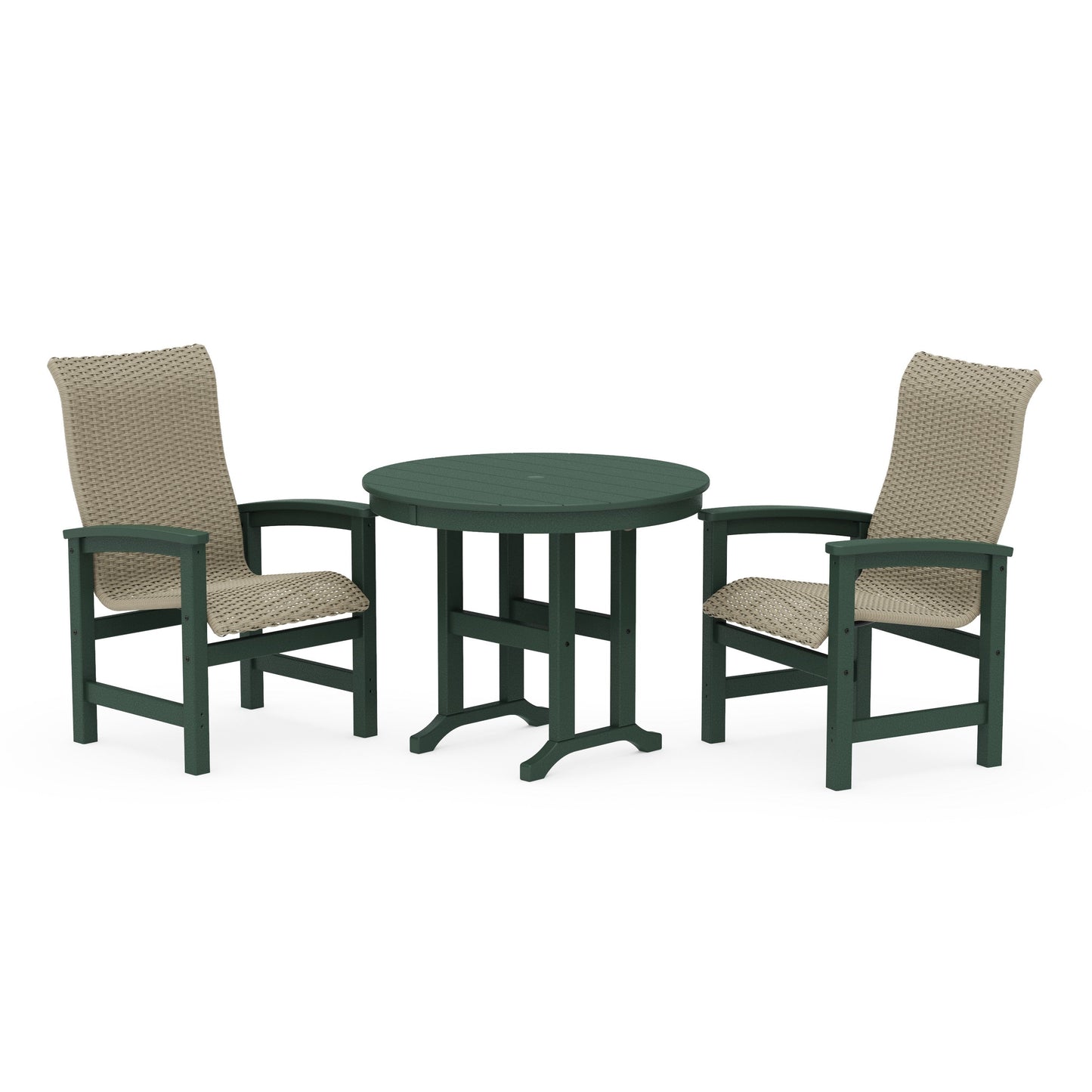 POLYWOOD Coastal Woven High-Back 3-Piece Farmhouse Dining Set — Green / Dune Grass