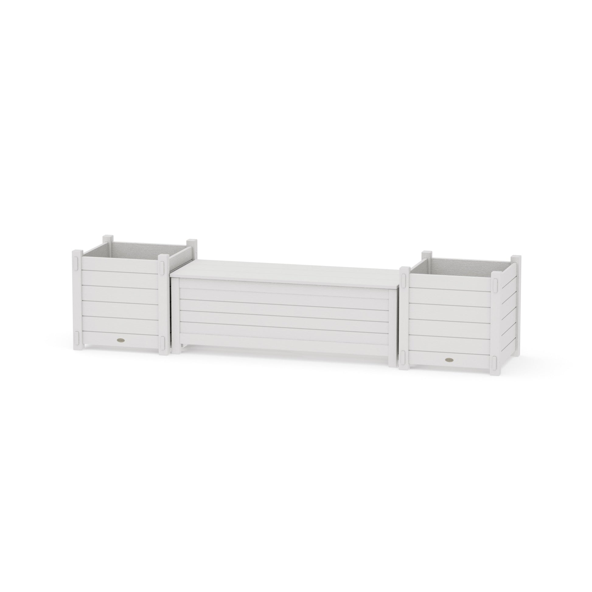 POLYWOOD 48" Nautical Straight Planter Storage Bench Set- Large — Vintage White